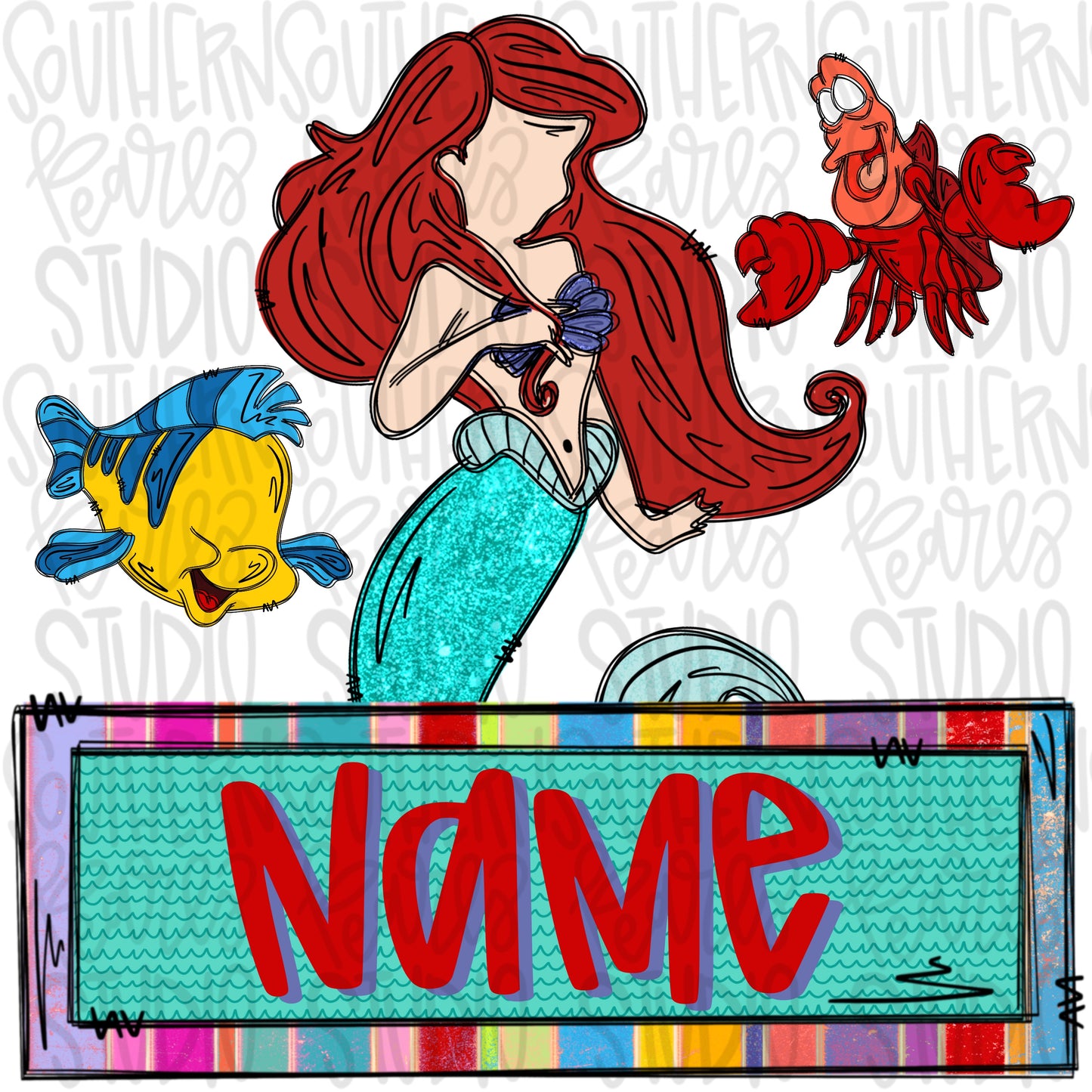 Mermaid and friends with name patch | PNG files| Sublimation Design | Digital Download | Women’s, Kids Shirt PNG SVG