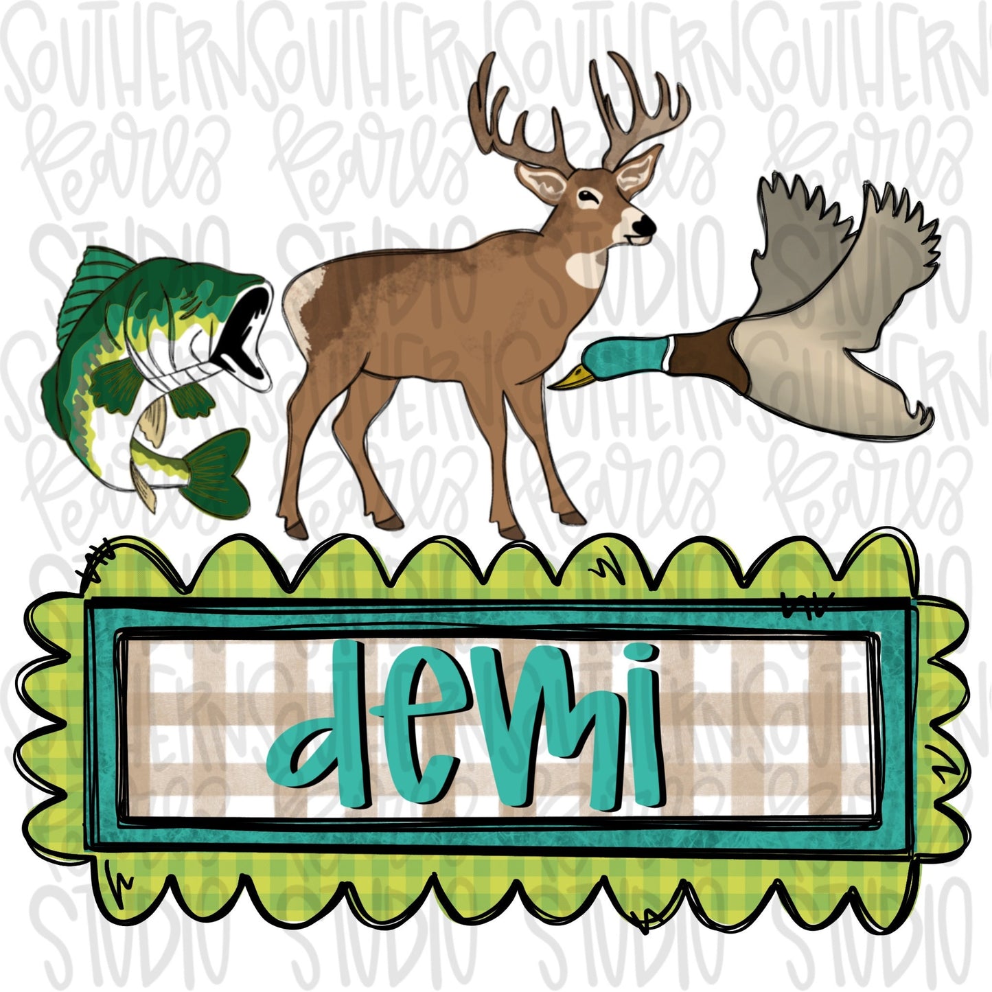 Bass, Buck and Duck Girly hunting name plate | Sublimation Design | Digital Download | Women’s, Kids Shirt PNG