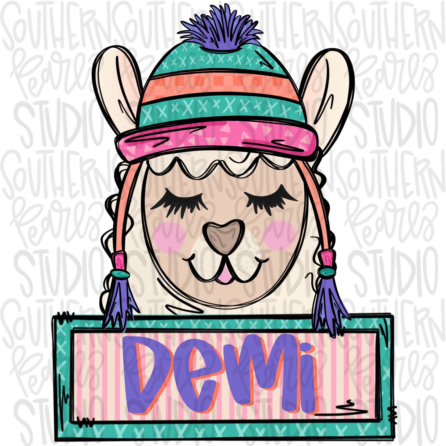 Llama with beanie and name patch girl | Sublimation Design | Digital Download | Women’s, Kids Shirt PNG