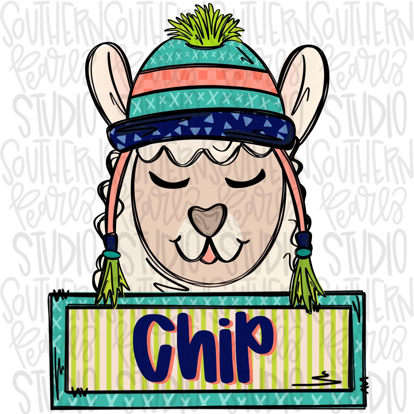 Llama with beanie and name patch boy | Sublimation Design | Digital Download | Women’s, Kids Shirt PNG