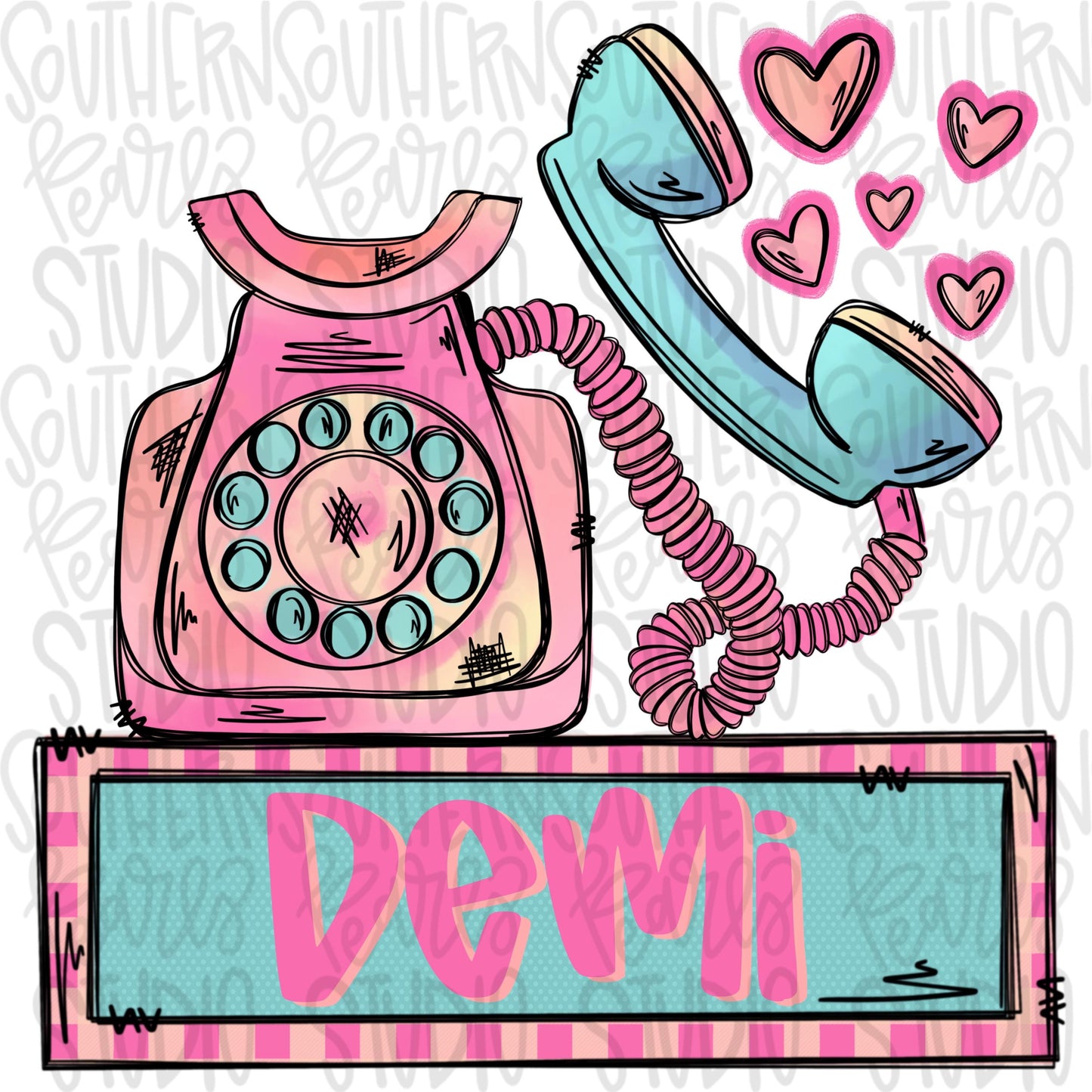 Valentine phone with hearts and name patch Girl | Sublimation Design | Digital Download | Women’s, Kids Shirt PNG