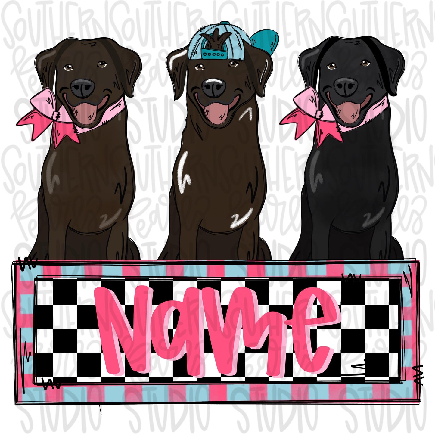Black and chocolate lab trio girls and boy with patch | Sublimation Design | Digital Download | Women’s, Kids Shirt PNG