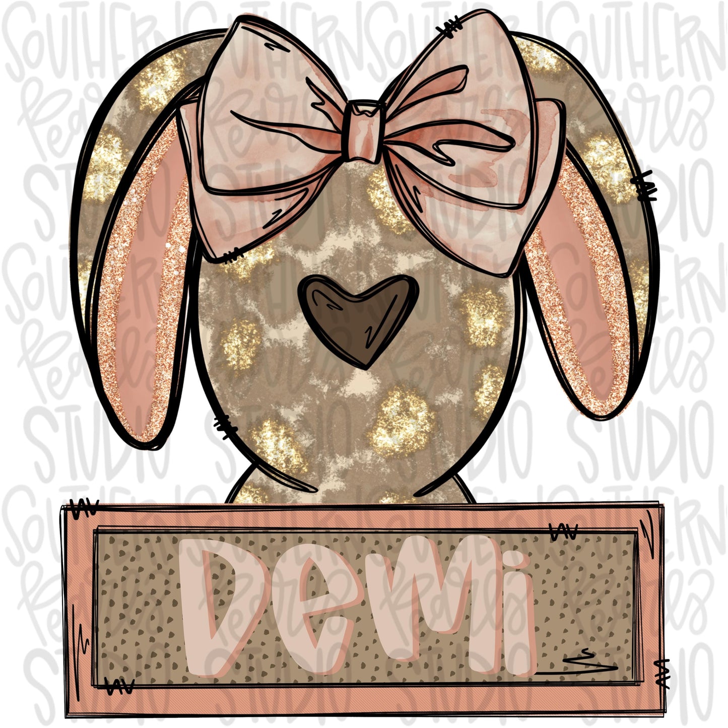 Easter Bunny with bow and name patch girl | gold foil | Sublimation Design | Digital Download | Women’s, Kids Shirt PNG