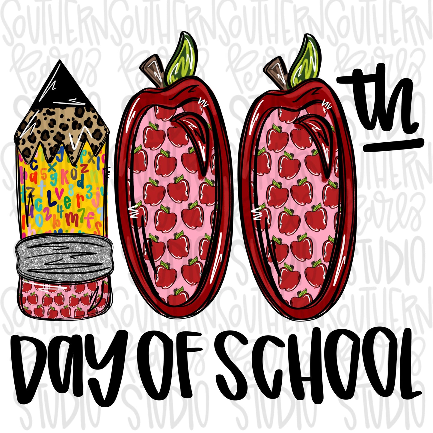 100th day of school | pencil and apples | PNG | Sublimation | Design Download