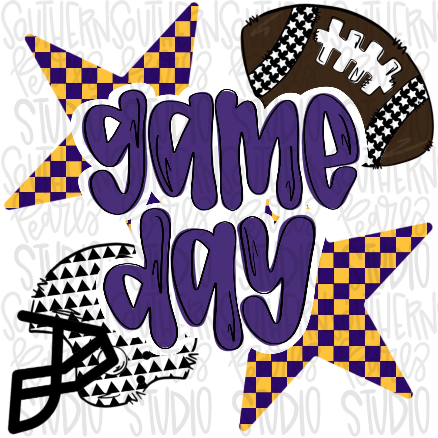 Game Day Football and helmet | purple and yellow | Go Team | PNG | Sublimation | Design Download