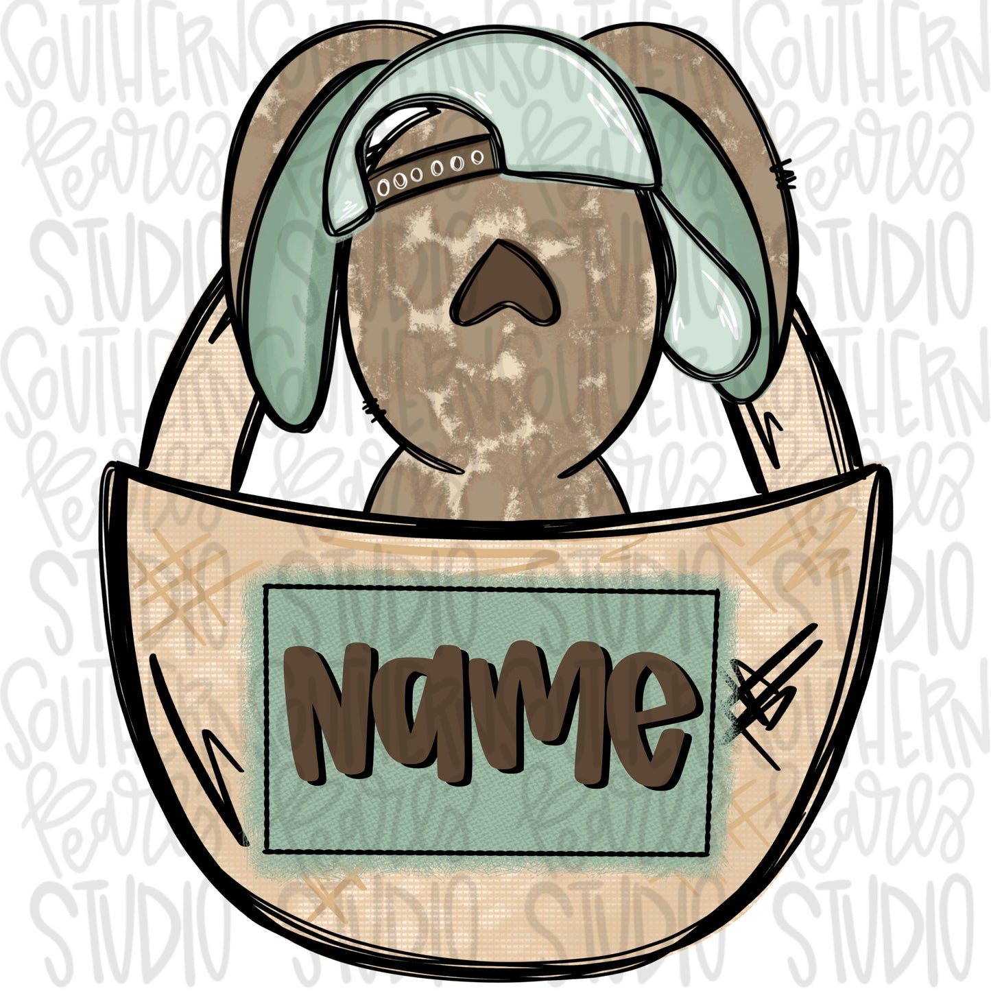 Easter Bunny in basket with name patch boy | Sublimation Design | Digital Download | Women’s, Kids Shirt PNG