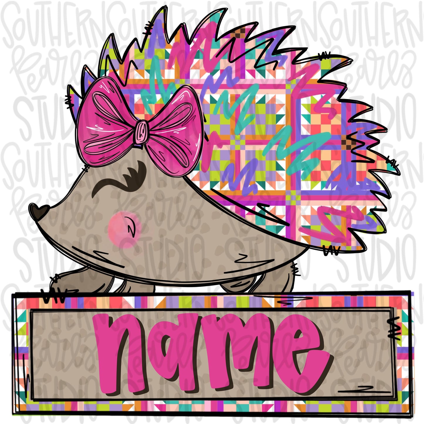 Hedgehog with a bow and name patch | Sublimation Design | Digital Download | Women’s, Kids Shirt PNG