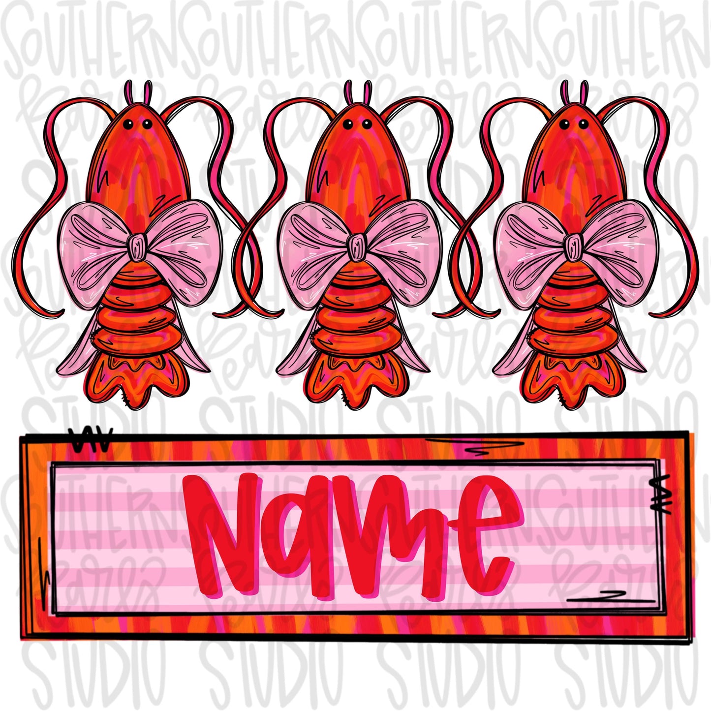Crawfish with bow trio | girl name patch | Crawfish Season | Sublimation Design | Digital Download | Women’s, Kids Shirt PNG
