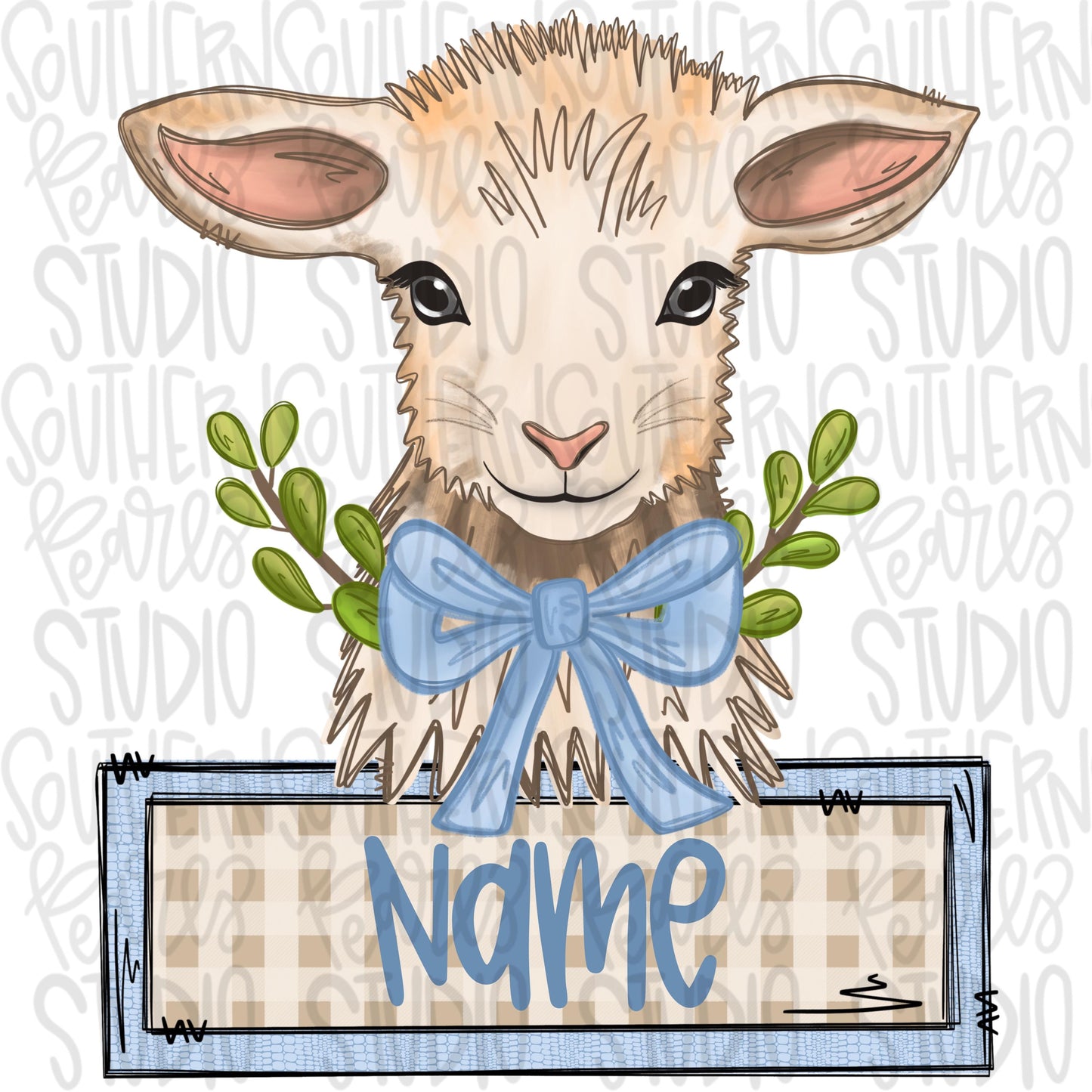 Baby lamb with bow and name patch boy | Easter | Sublimation Design | Digital Download | Women’s, Kids Shirt PNG
