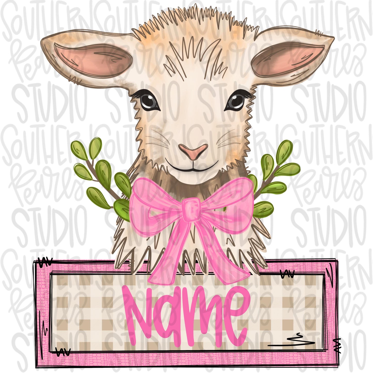 Baby lamb with bow and name patch girl | Easter | Sublimation Design | Digital Download | Women’s, Kids Shirt PNG