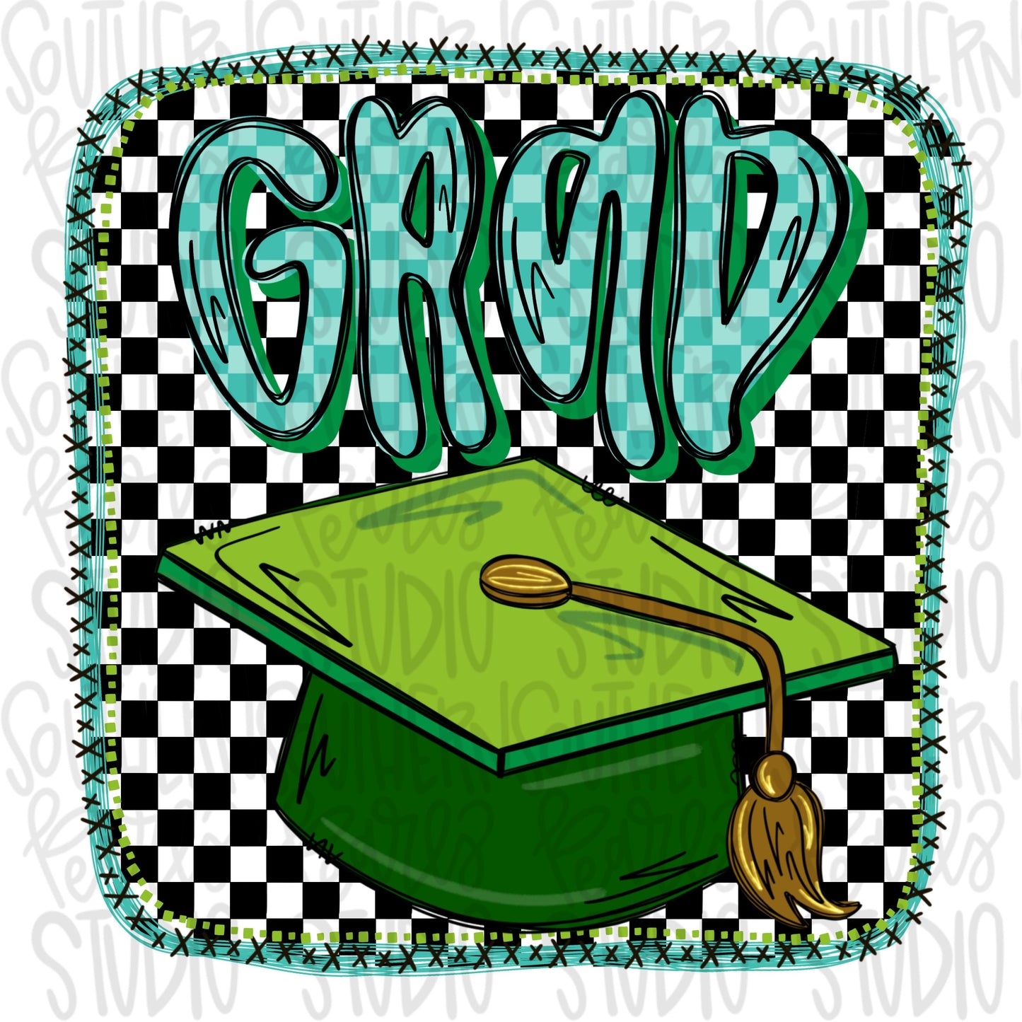 GRAD with Graduation cap and checkered background | Senior | Preschool Kindergarten | Sublimation Design |Digital Download | PNG
