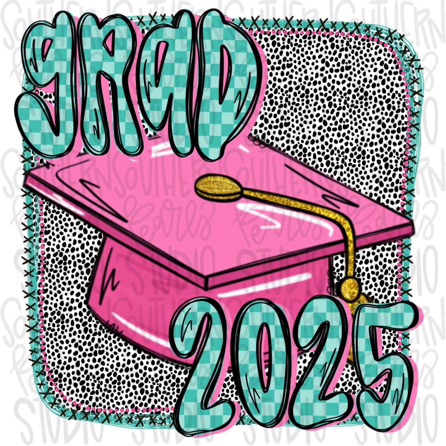 GRAD 2025 with Graduation cap and Dalmatian background | Senior | Preschool Kindergarten | Sublimation Design |Digital Download | PNG