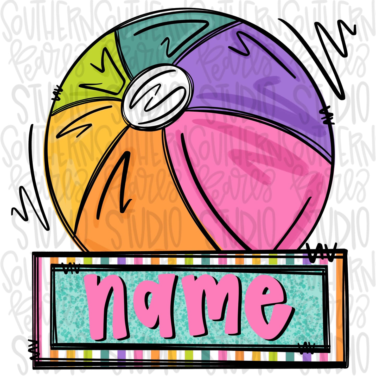 Beach ball with Name Patch bright colors | Sublimation Design | Digital Download | Women’s, Kids Shirt PNG