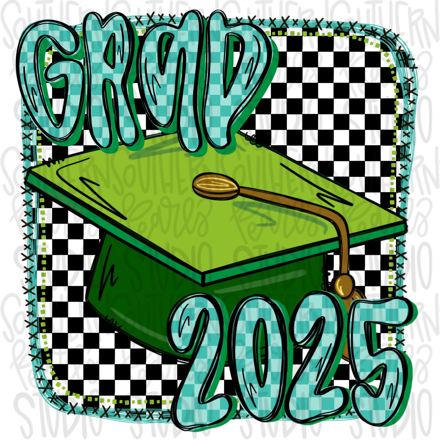 GRAD 2025 with Graduation cap and checkered background | Senior | Preschool Kindergarten | Sublimation Design |Digital Download | PNG