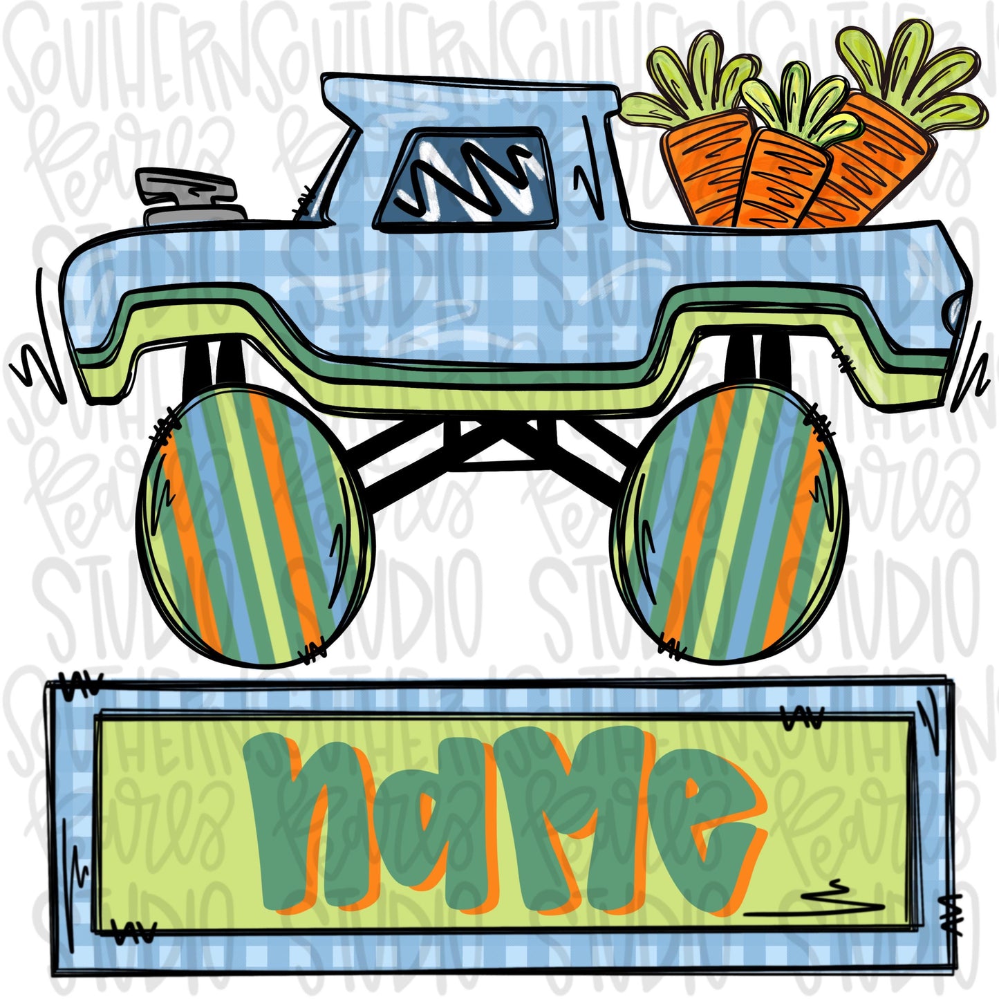 Easter monster truck carrying carrots with name patch | boy | Easter | Sublimation Design | Digital Download | Women’s, Kids Shirt PNG