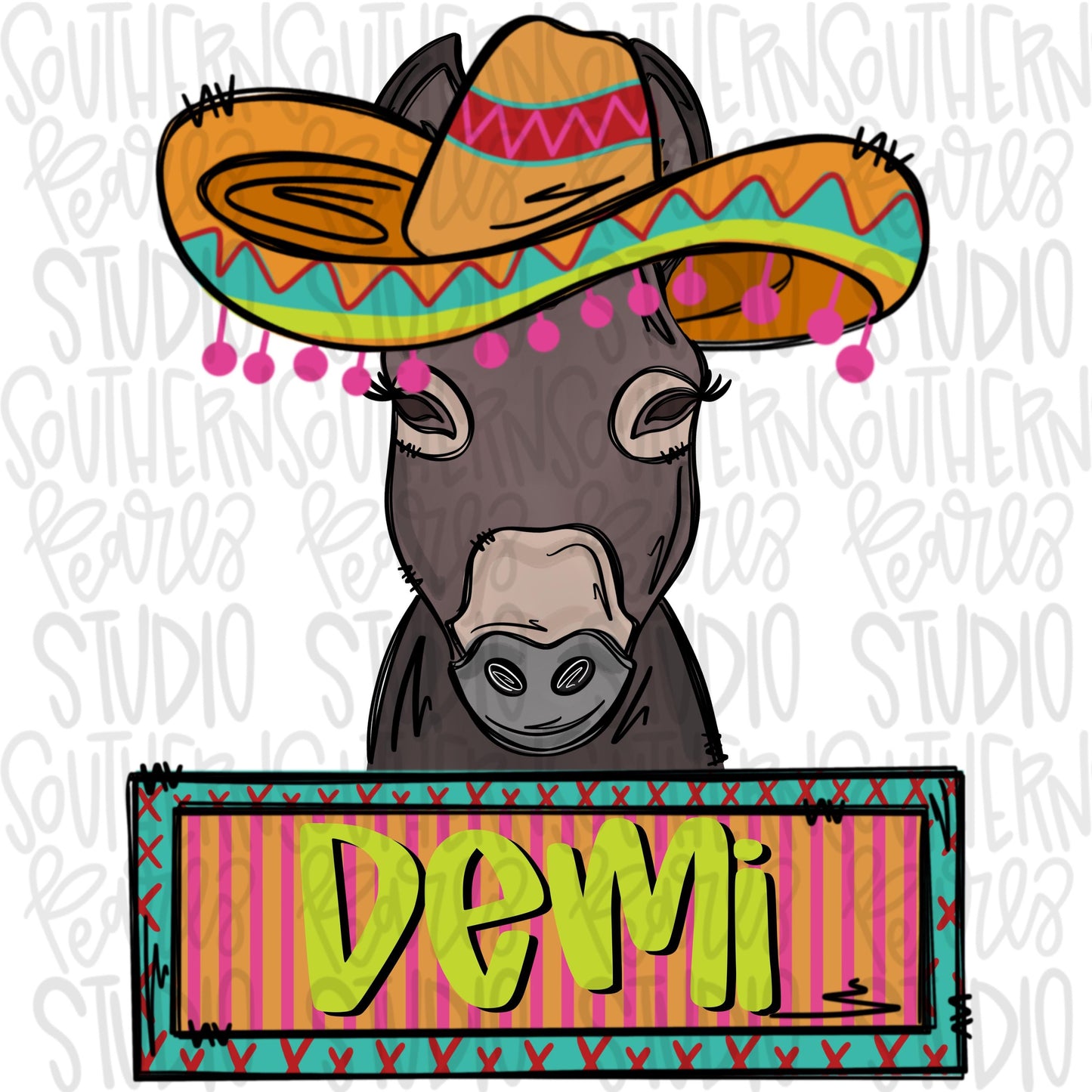 Donkey wearing sombrero with Name Patch Girl | cinco de mayo | Sublimation Design | Digital Download | Women’s, Kids Shirt PNG