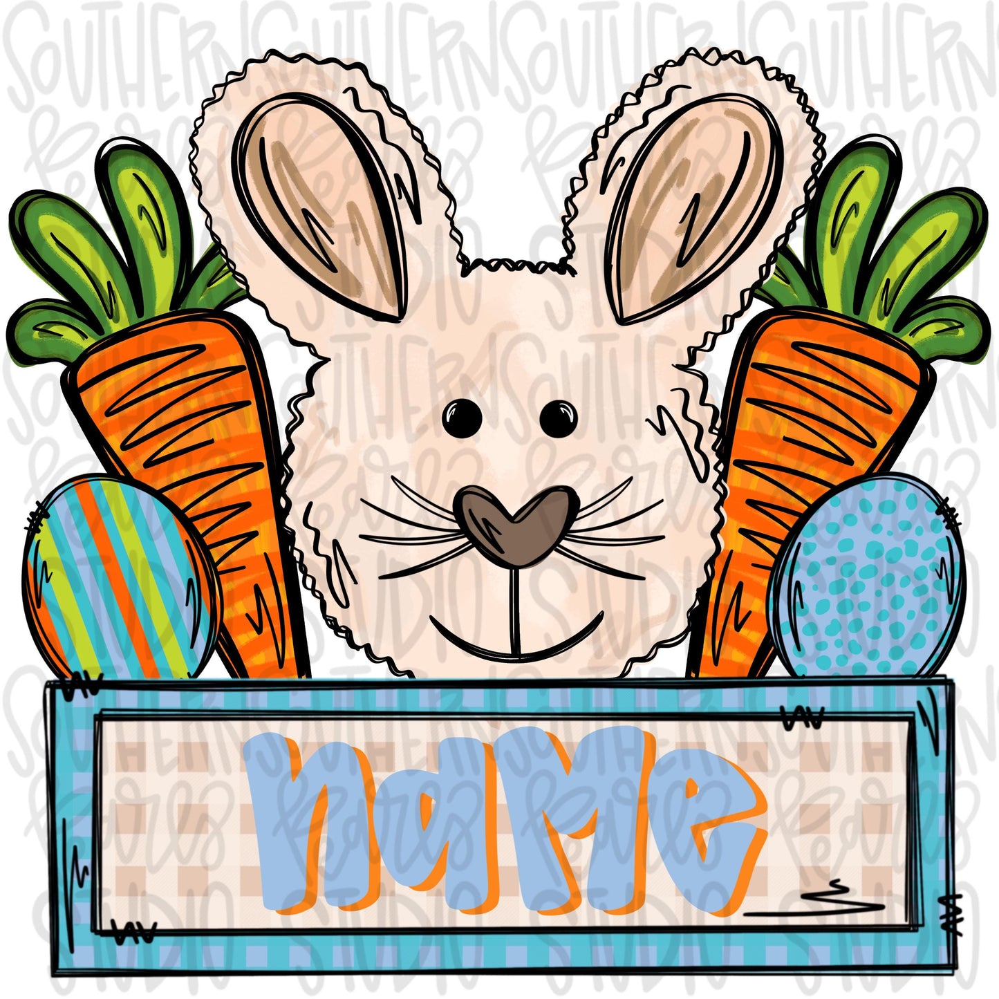 Easter Bunny with carrots and eggs and name patch boy | Sublimation Design | Digital Download | Women’s, Kids Shirt PNG