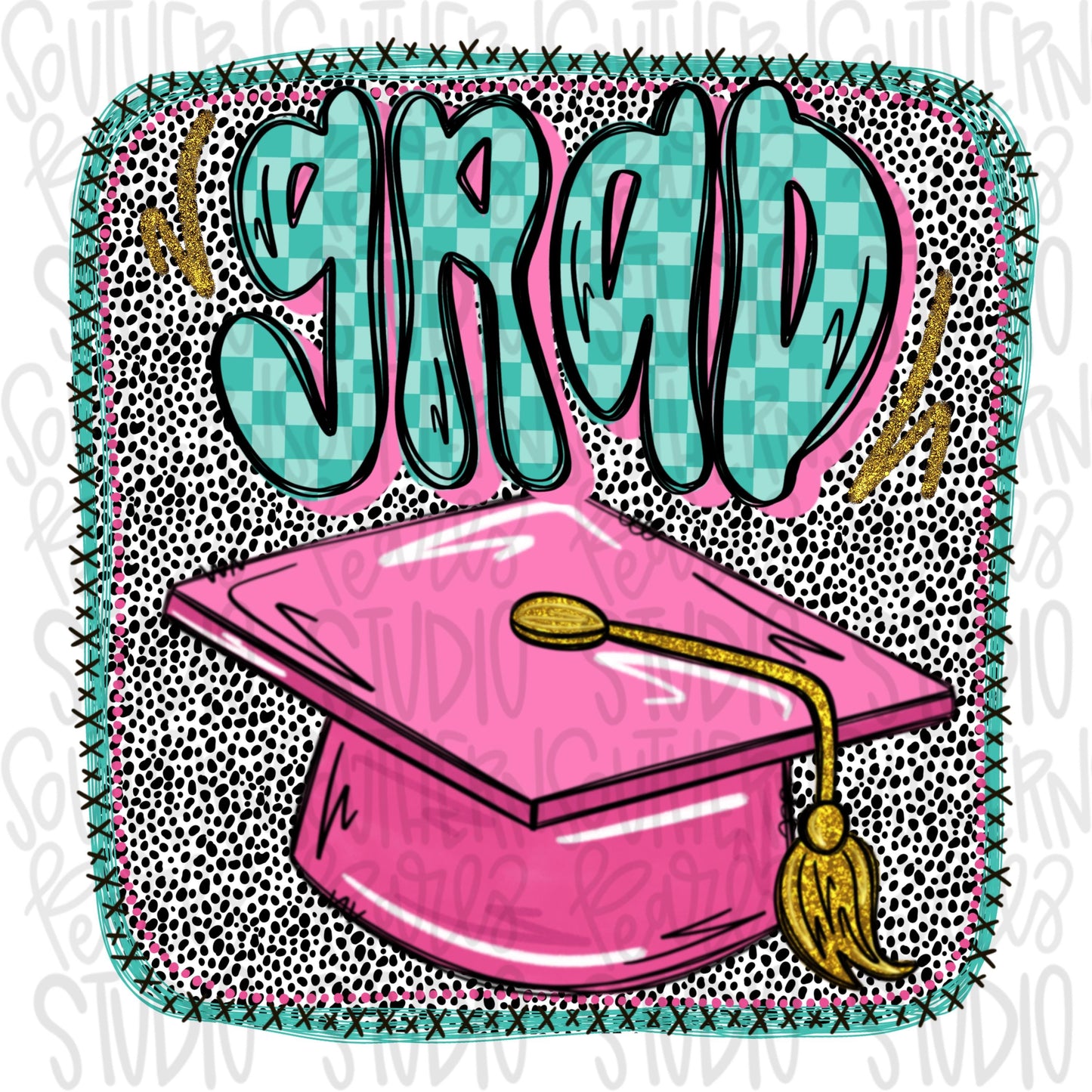 GRAD with Graduation cap and Dalmatian background | Senior | Preschool Kindergarten | Sublimation Design |Digital Download | PNG