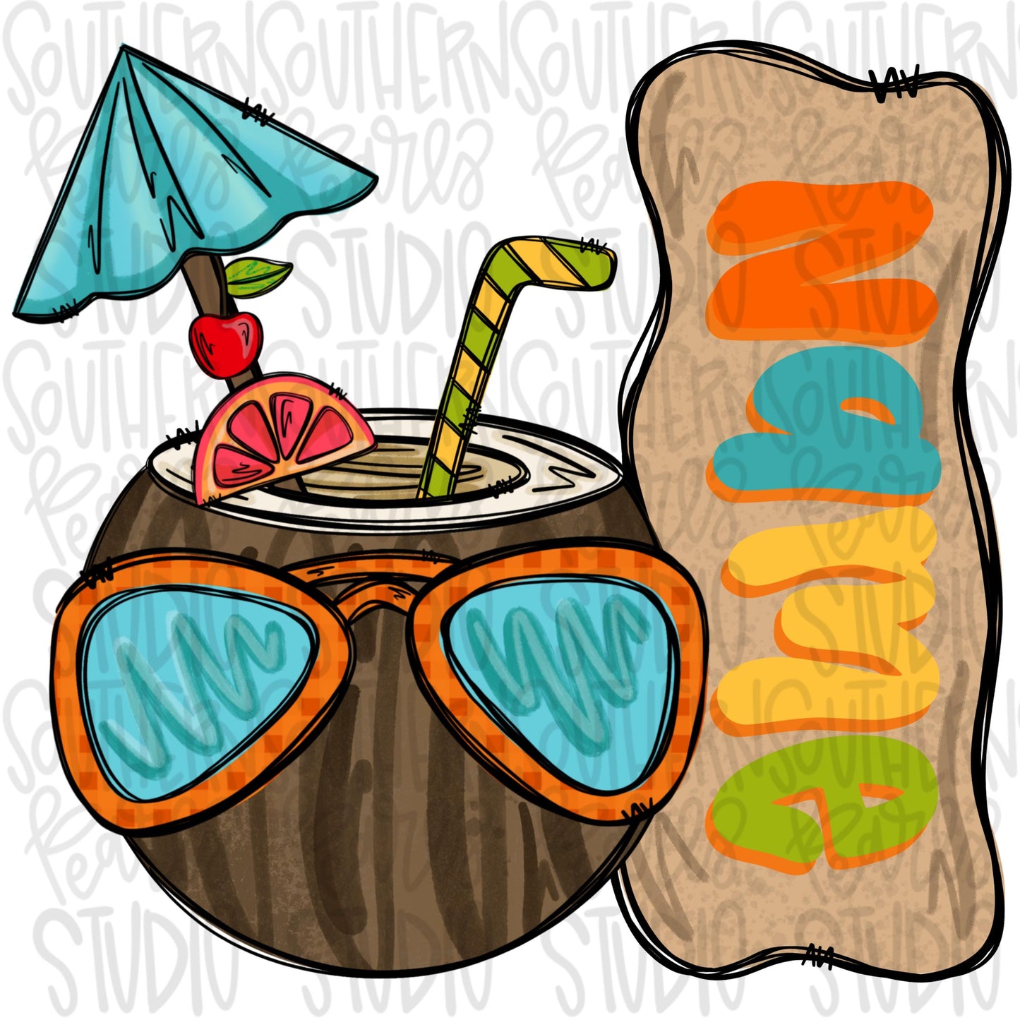 Coconut drink with sunglasses with Name Patch boy | Sublimation Design | Digital Download | Women’s, Kids Shirt PNG