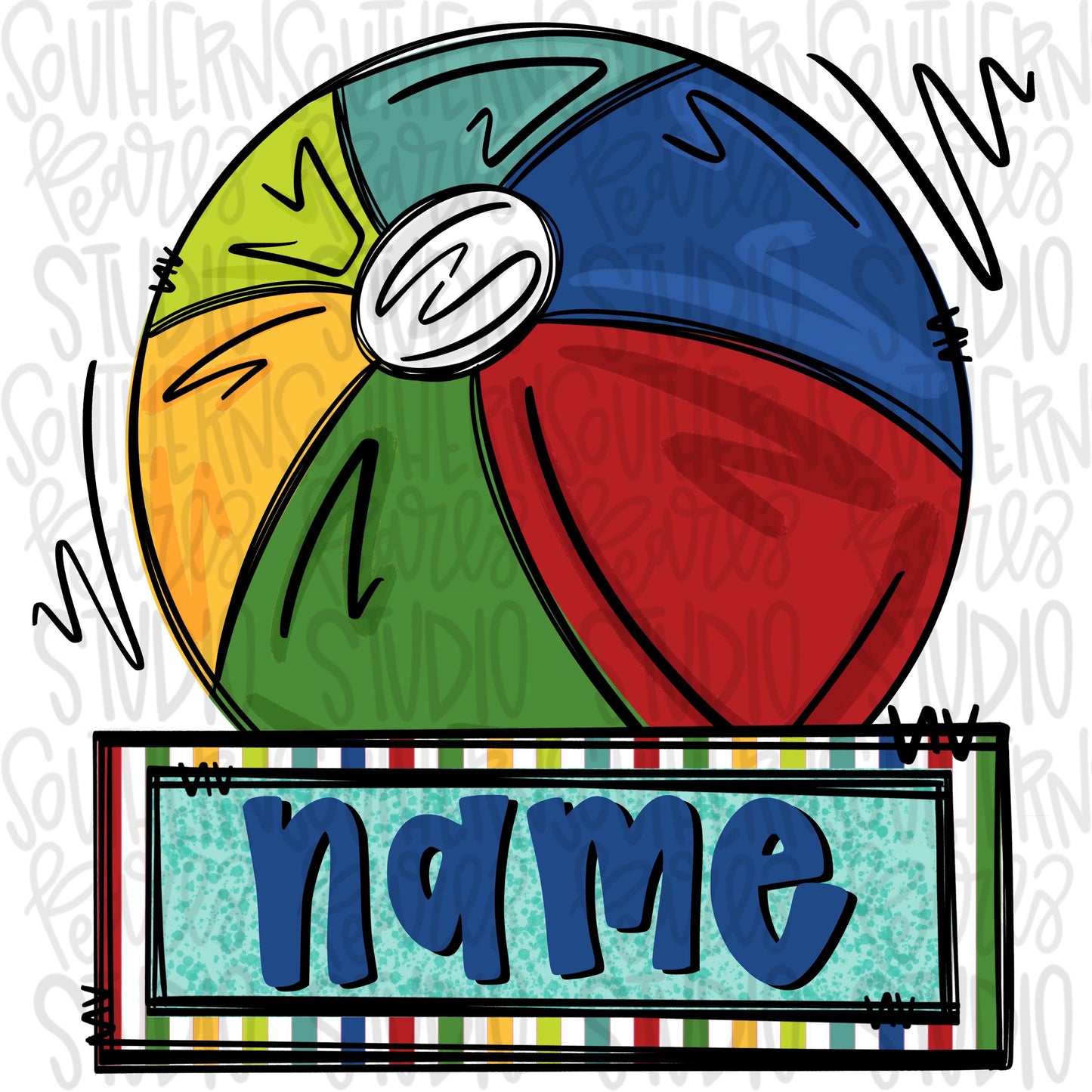 Beach ball with Name Patch primary colors | Sublimation Design | Digital Download | Women’s, Kids Shirt PNG