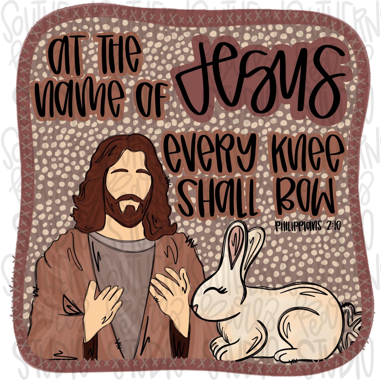 At the name of Jesus every knee shall bow | Bunny bowing before Jesus | Easter | He is Risen | Sublimation Design | Digital Download | PNG