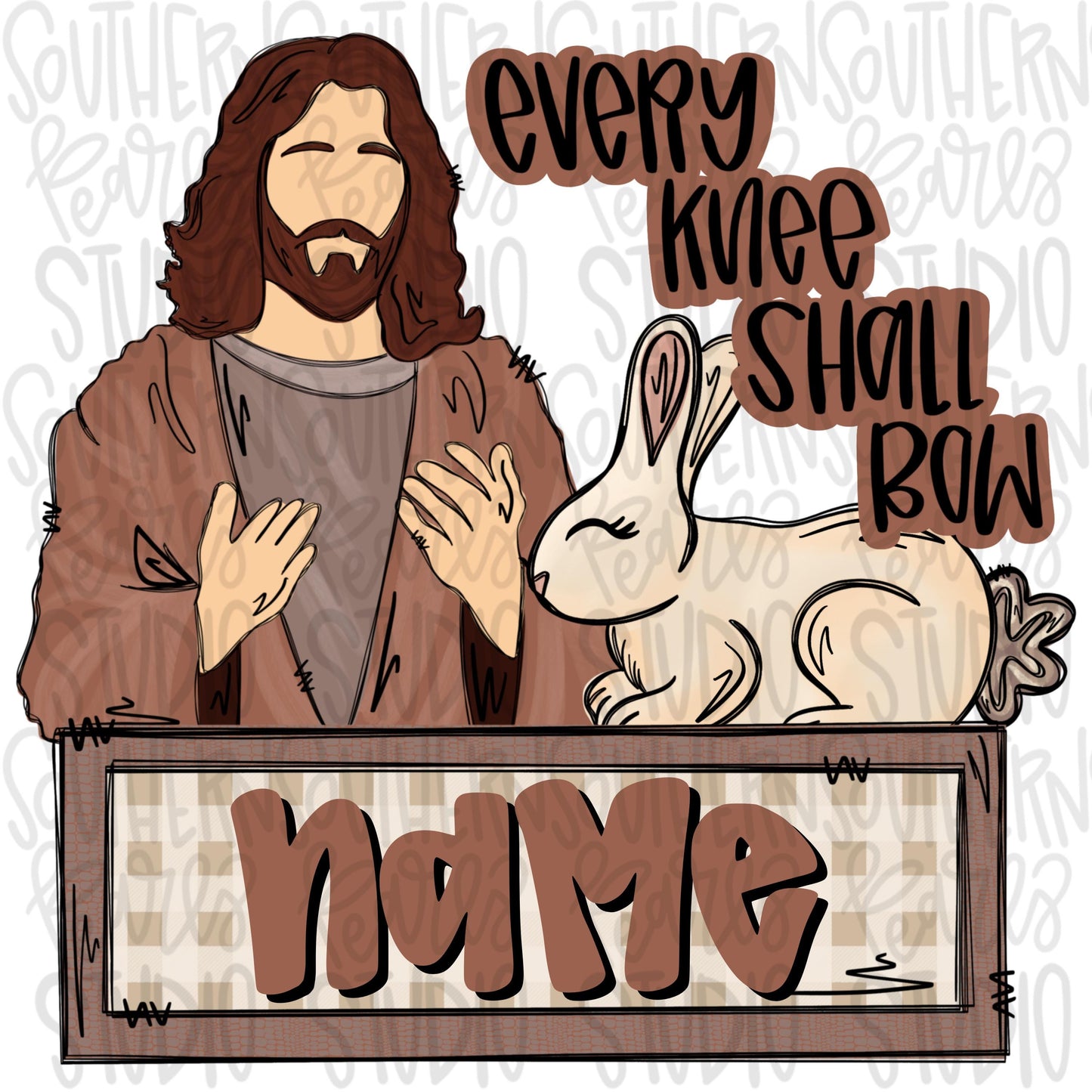 every knee shall bow with name patch | Bunny bowing before Jesus | Easter | He is Risen | Sublimation Design | Digital Download | PNG