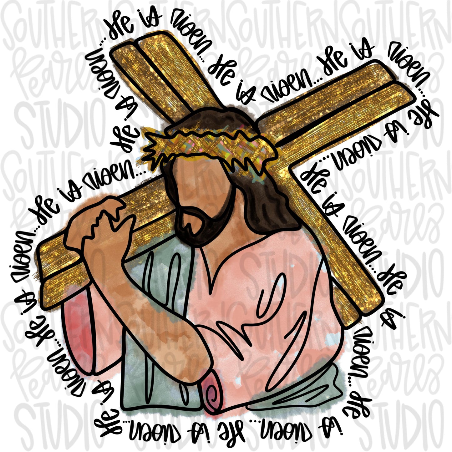 He is Risen Jesus carrying Cross | On the third day He rose | Sublimation Design | Digital Download | Women’s, Kids Shirt PNG