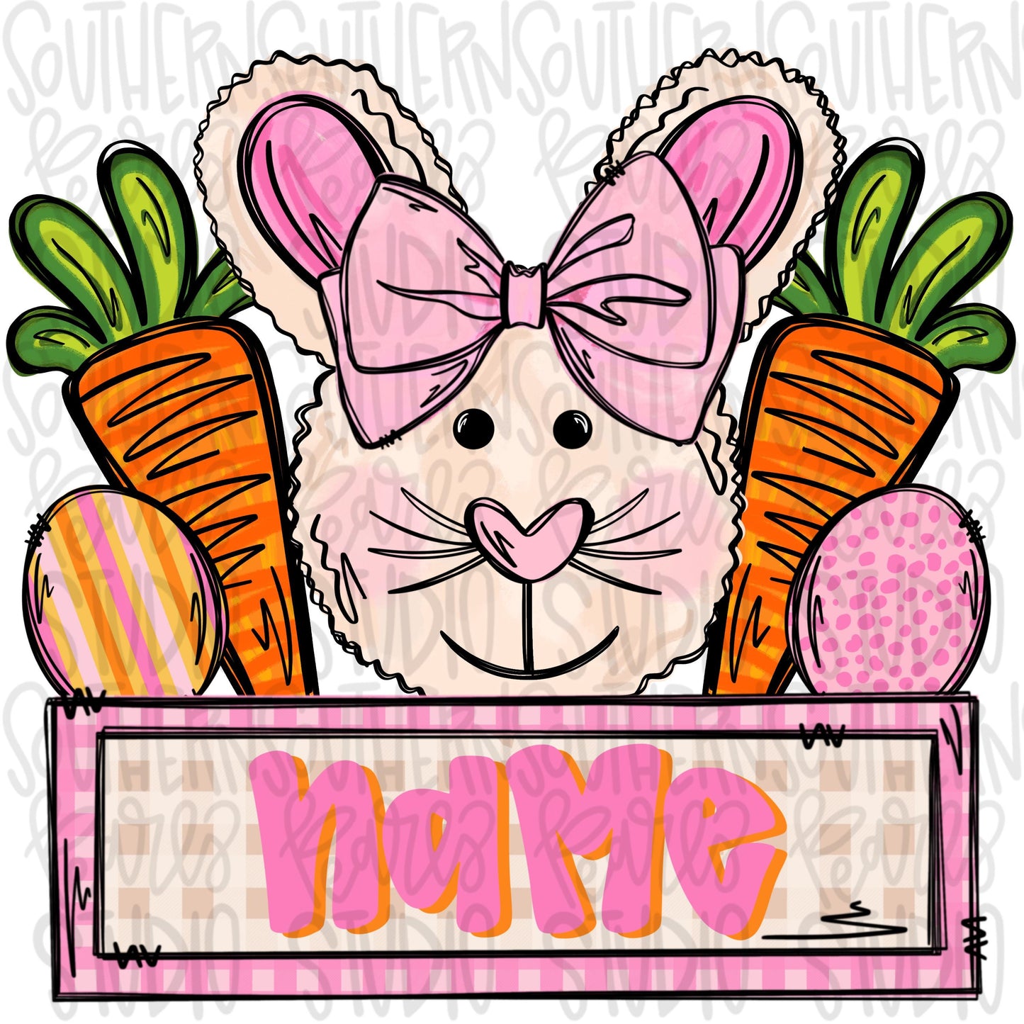 Easter Bunny with carrots and eggs and name patch girl | Sublimation Design | Digital Download | Women’s, Kids Shirt PNG