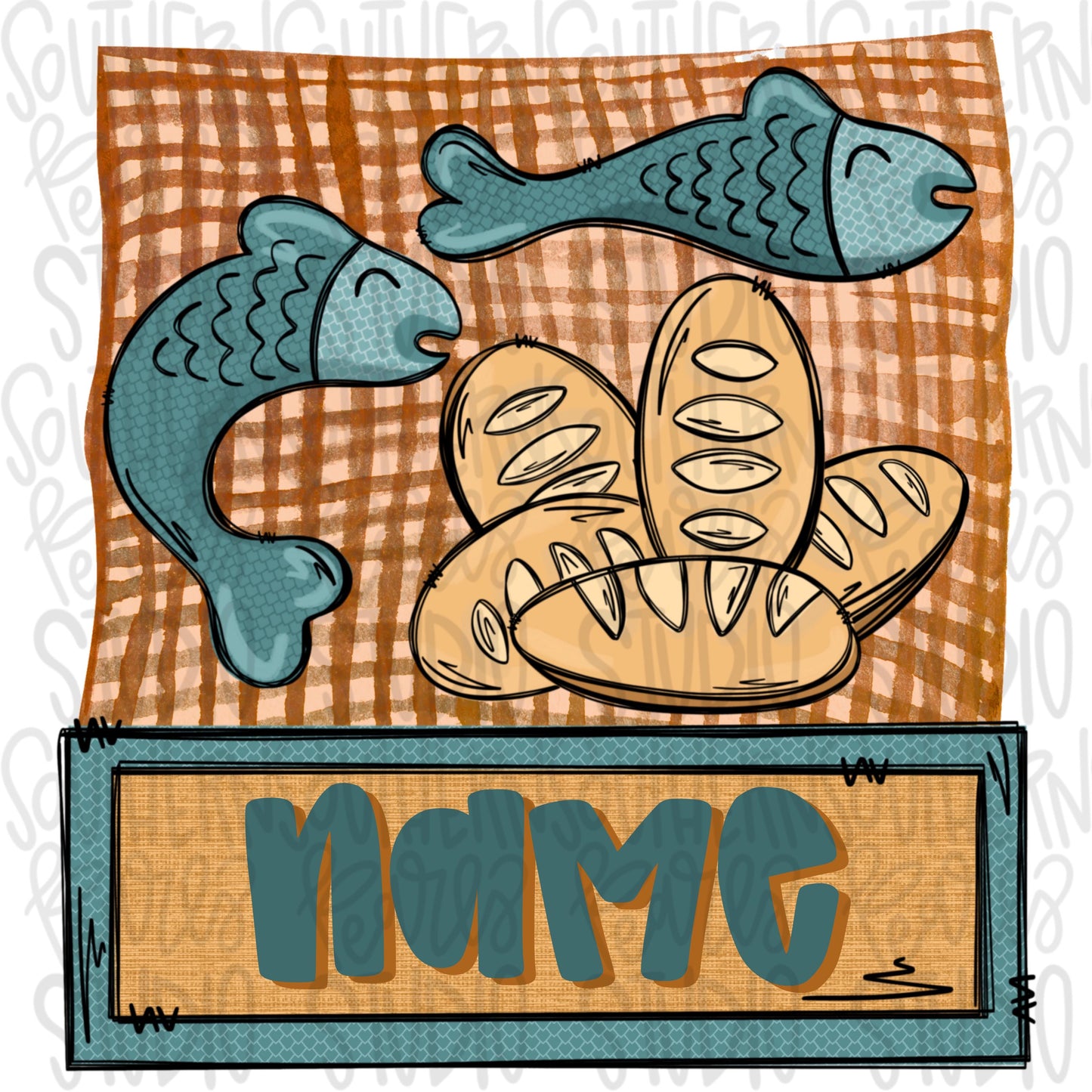 Loaves and Fishes with name patch | Jesus’ Miracle | Loaves and Fish | Sublimation Design | Digital Download | Women’s, Kids Shirt PNG