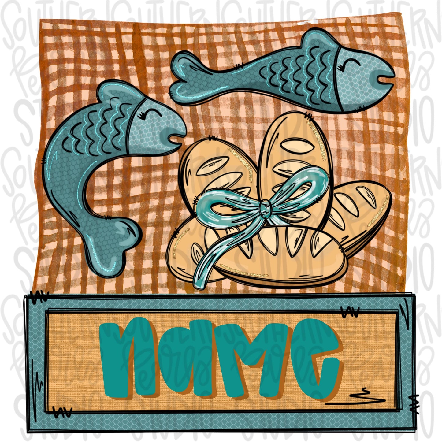 Loaves and Fishes with name patch girly | Jesus’ Miracle | Loaves and Fish | Sublimation Design | Digital Download | Women’s, Kids Shirt PNG