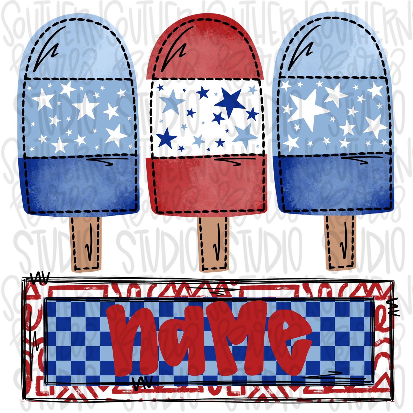 Patriotic popsicles trio with name patch | Freedom | Patriotic | Sublimation Design | Digital Download | Kids | PNG