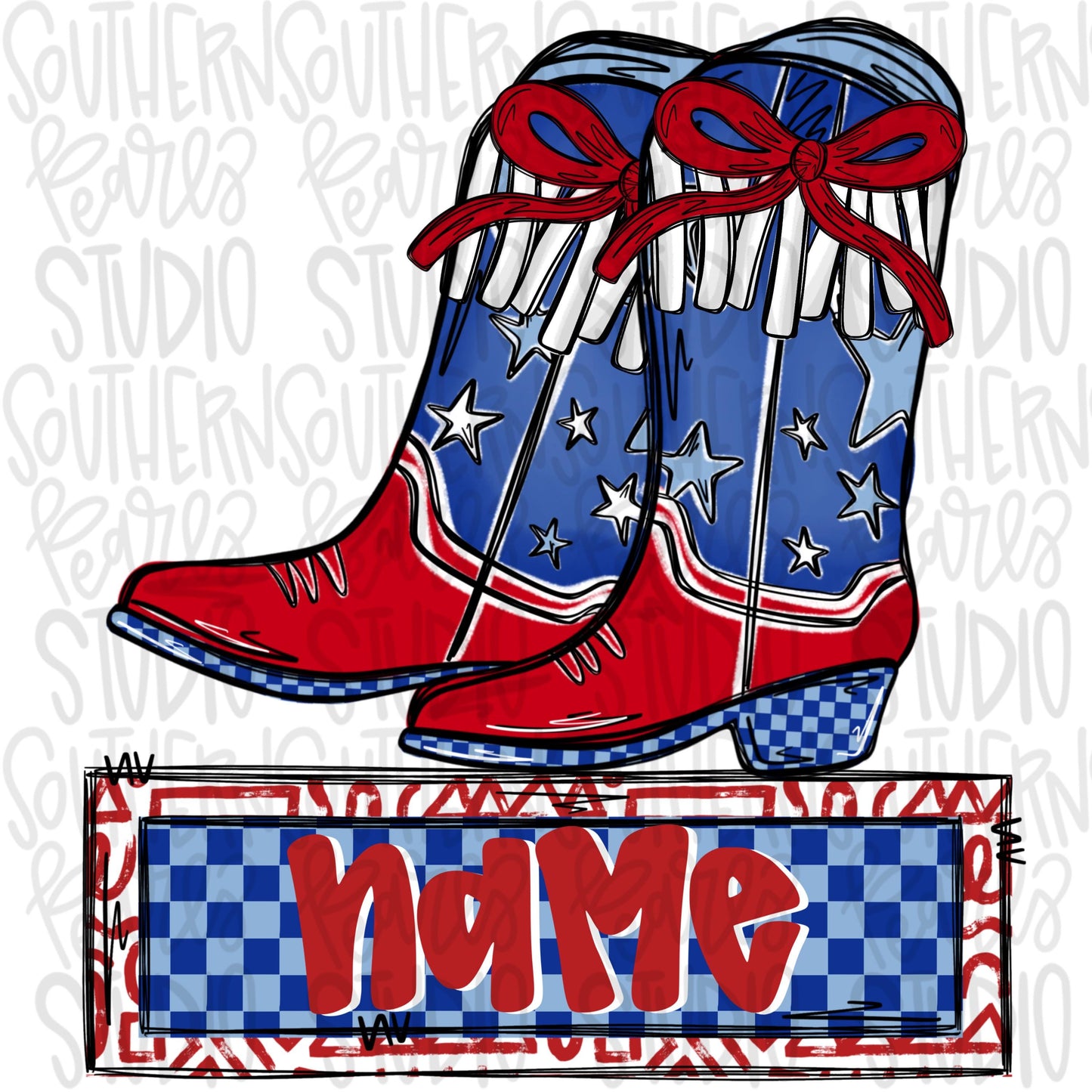Red white and blue cowgirl boots with name patch | Freedom | Patriotic | Sublimation Design | Digital Download | Kids | PNG