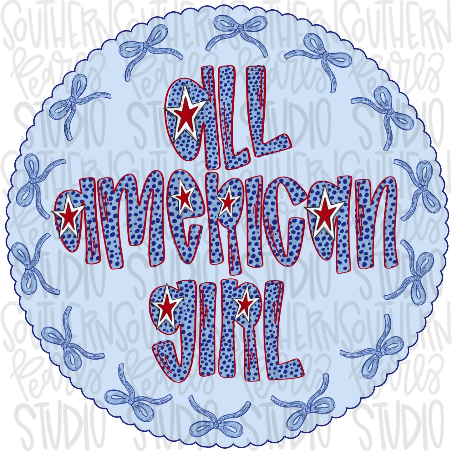 All American girl scallop circle with bows | Freedom | Patriotic | Sublimation Design | Digital Download | Kids | PNG