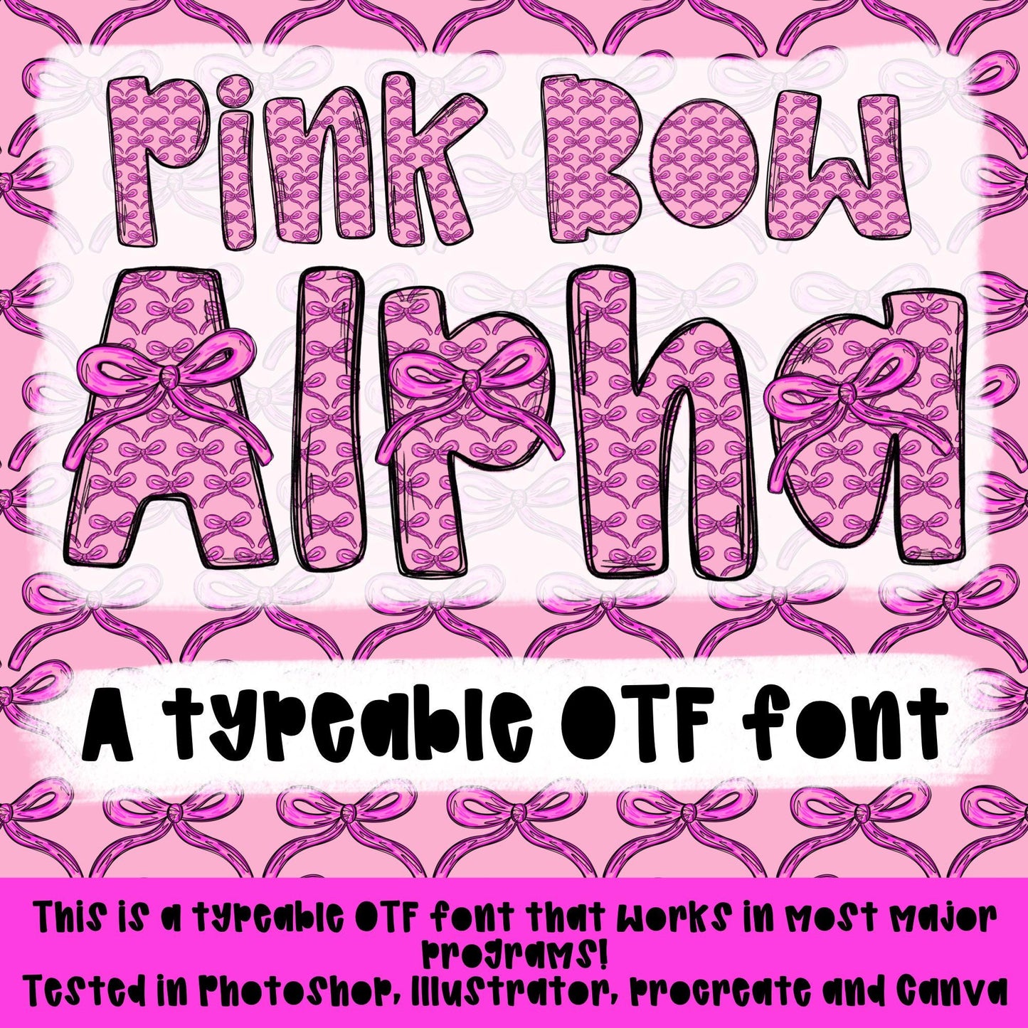Pink Bow Alpha | Typeable Font | Sublimation Design | Digital Download | Women’s, Kids Shirt PNG