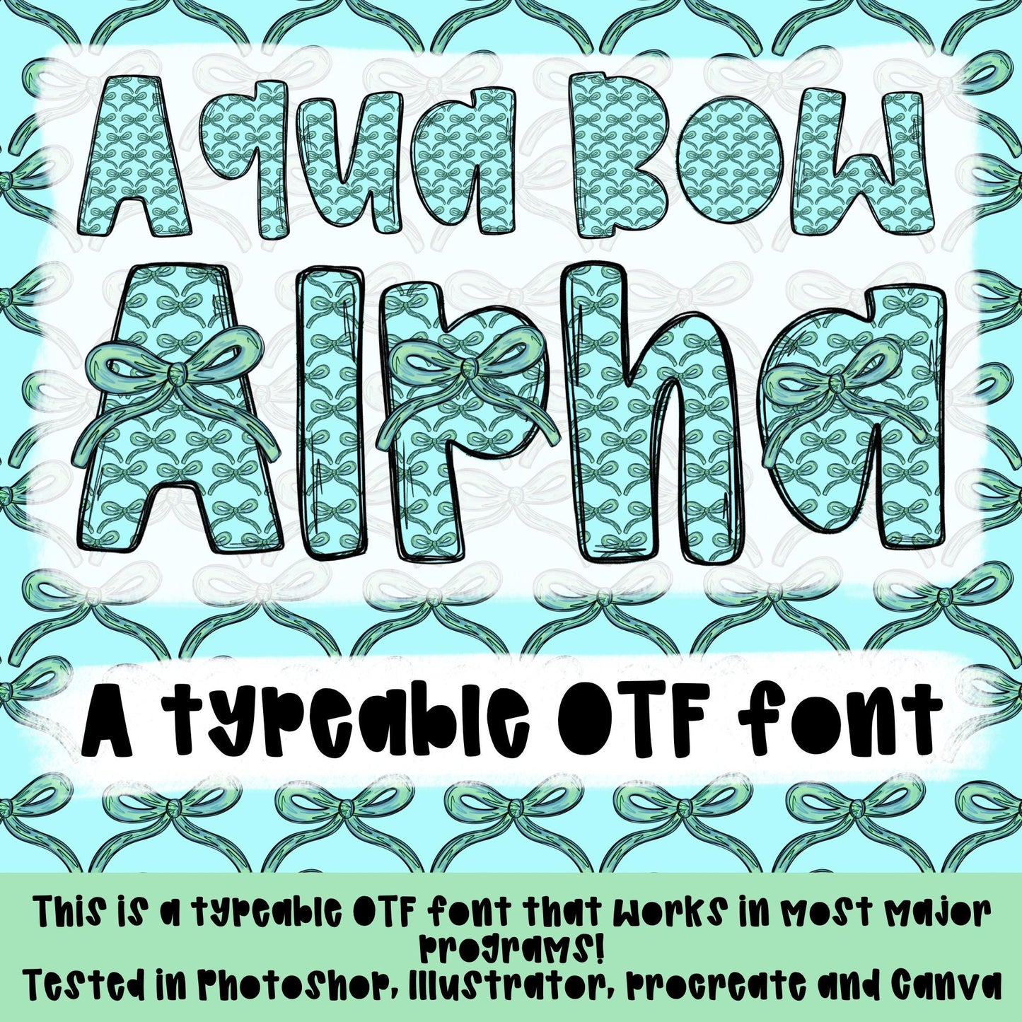 Aqua Bow Alpha | Typeable Font | Sublimation Design | Digital Download | Women’s, Kids Shirt PNG