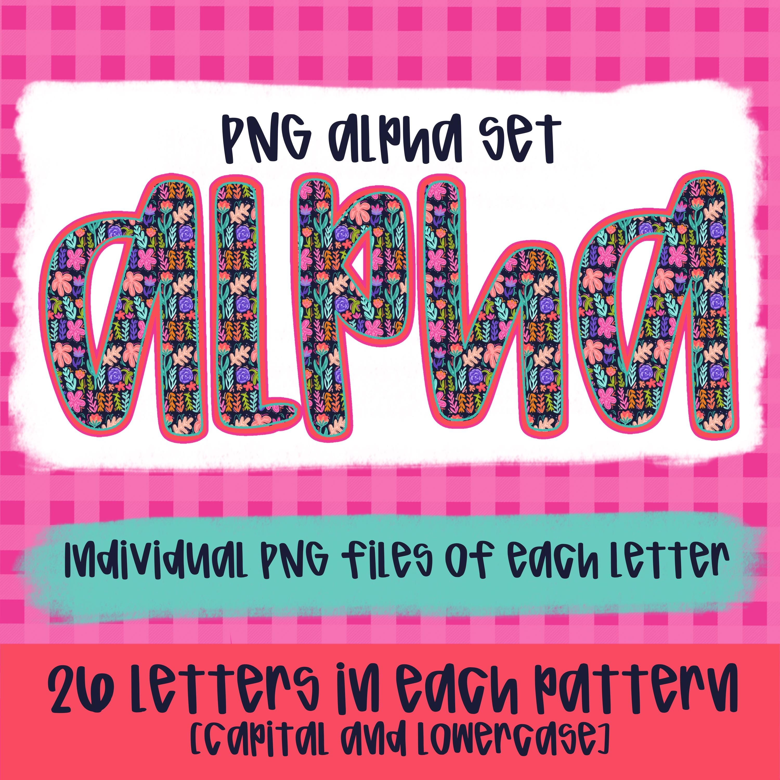 Navy and Neon floral Alpha Set | PNG fonts | Sublimation Design | Digi ...