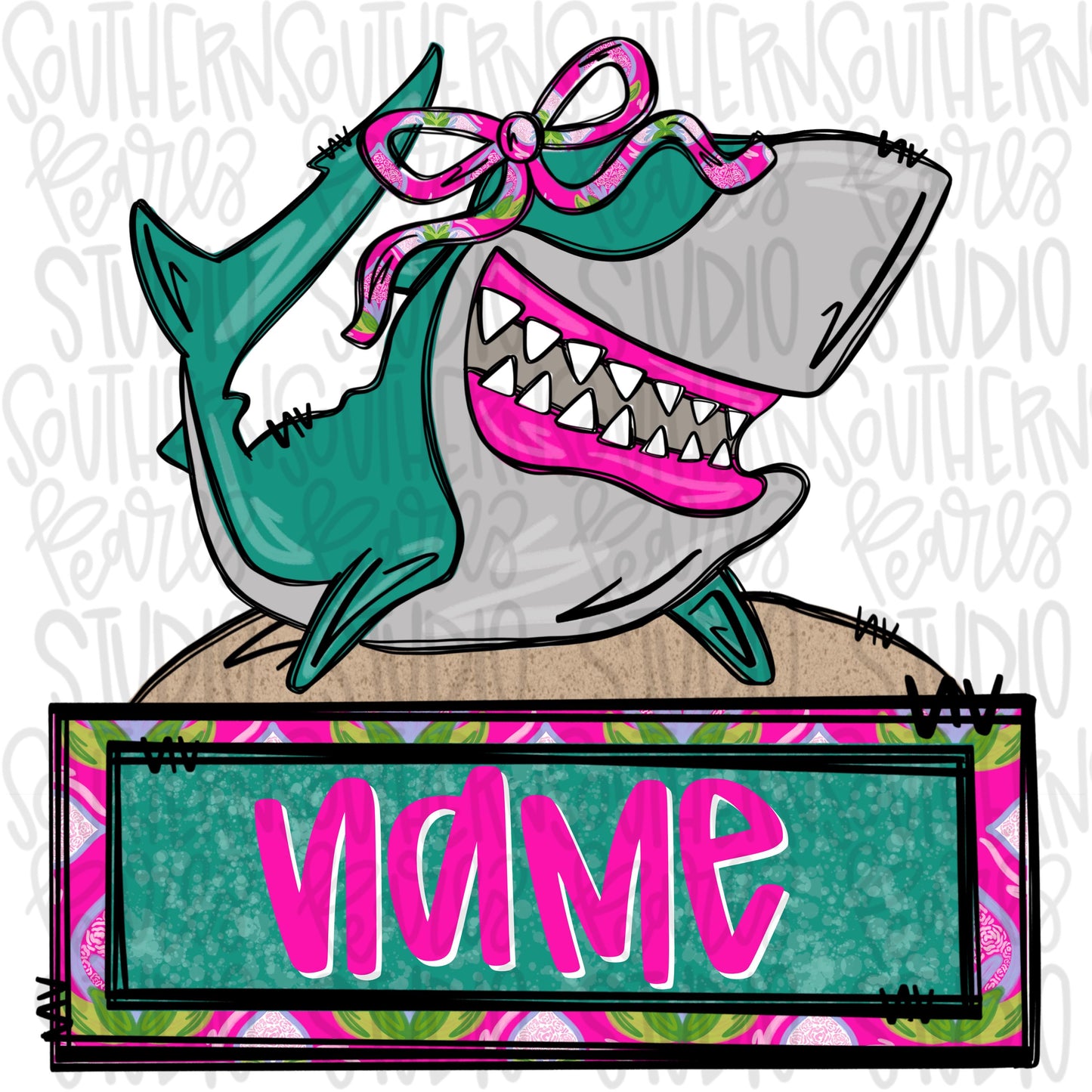 Shark with bow and name patch girl | Sublimation Design | Digital Download | Women’s, Kids Shirt PNG