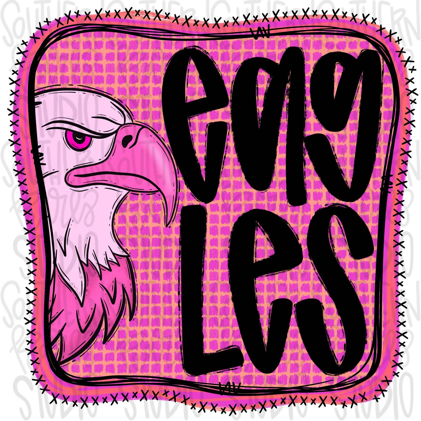 Eagles | Neon pink Mascot in frame | front and back designs | Sublimation Design | Digital Download | Women’s, Kids Shirt PNG