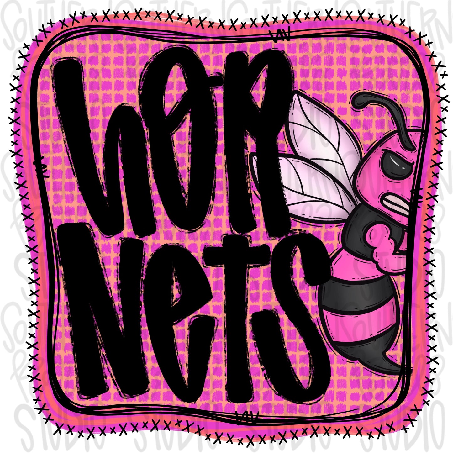 Hornets | Neon pink Mascot in frame | front and back designs | Sublimation Design | Digital Download | Women’s, Kids Shirt PNG