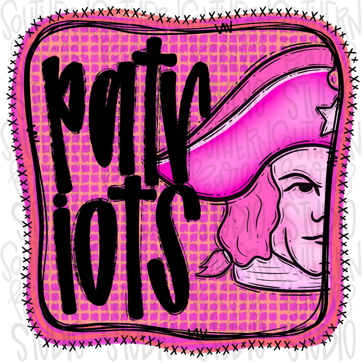 Patriots | Neon pink Mascot in frame | front and back designs | Sublimation Design | Digital Download | Women’s, Kids Shirt PNG