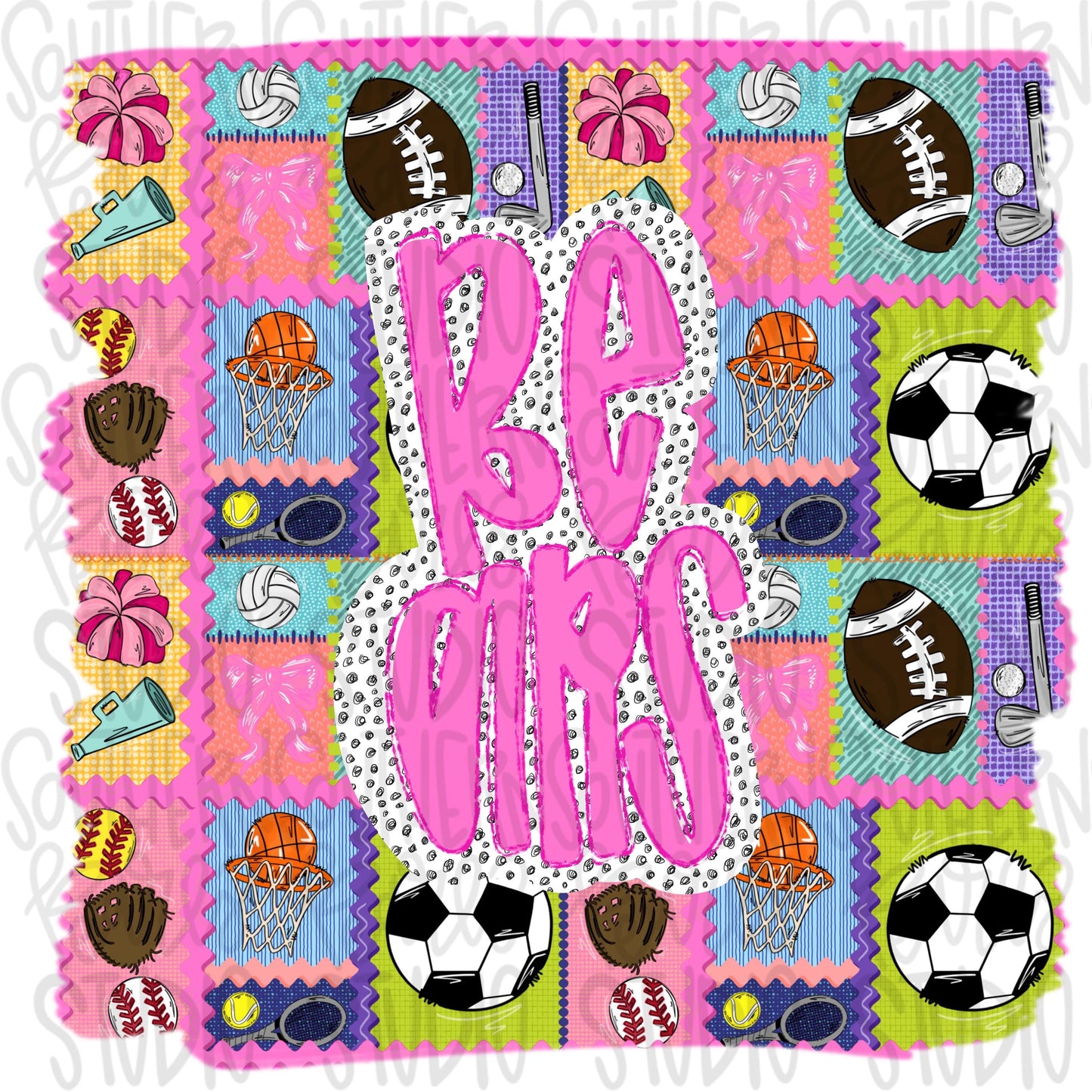 Bears | Mascot in frame | sports stamp collage | football, basketball, baseball, soccer, volleyball, tennis, cheer, golf | PNG download