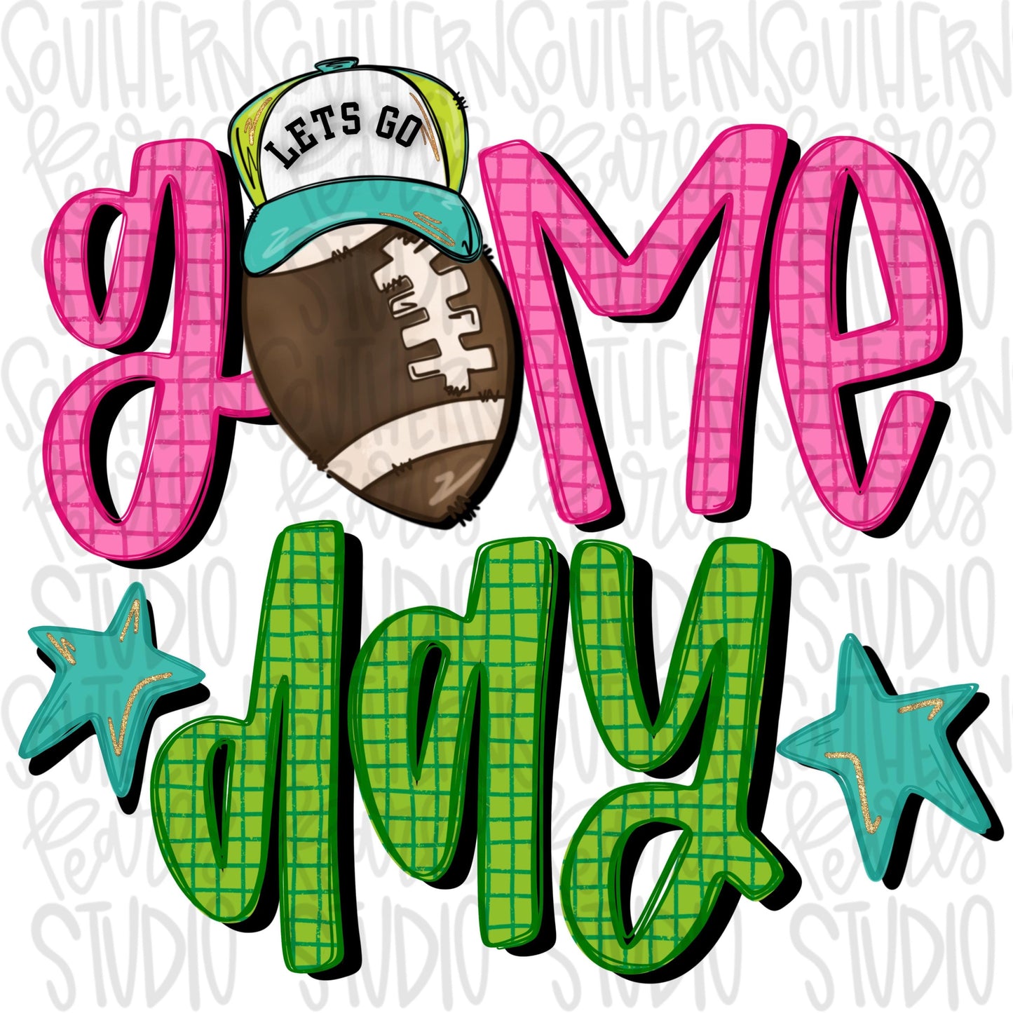 Game day Football with hat | stars | colorful | Go Team | 2 files | front and back designs | PNG | Sublimation | Design Download