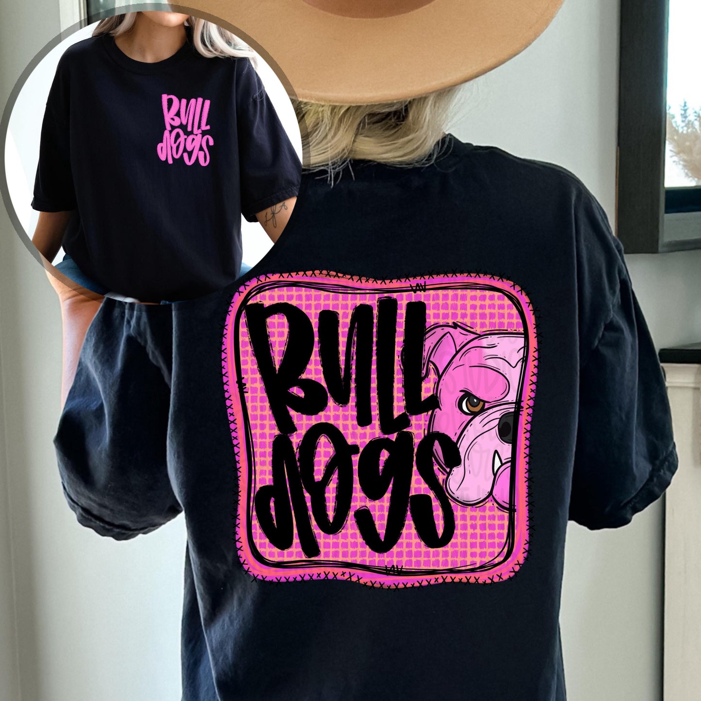 Wildcats | Neon pink Mascot in frame | front and back designs | Sublimation Design | Digital Download | Women’s, Kids Shirt PNG