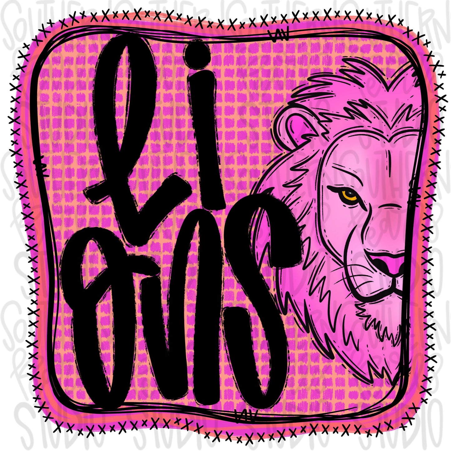 Lions | Neon pink Mascot in frame | front and back designs | Sublimation Design | Digital Download | Women’s, Kids Shirt PNG