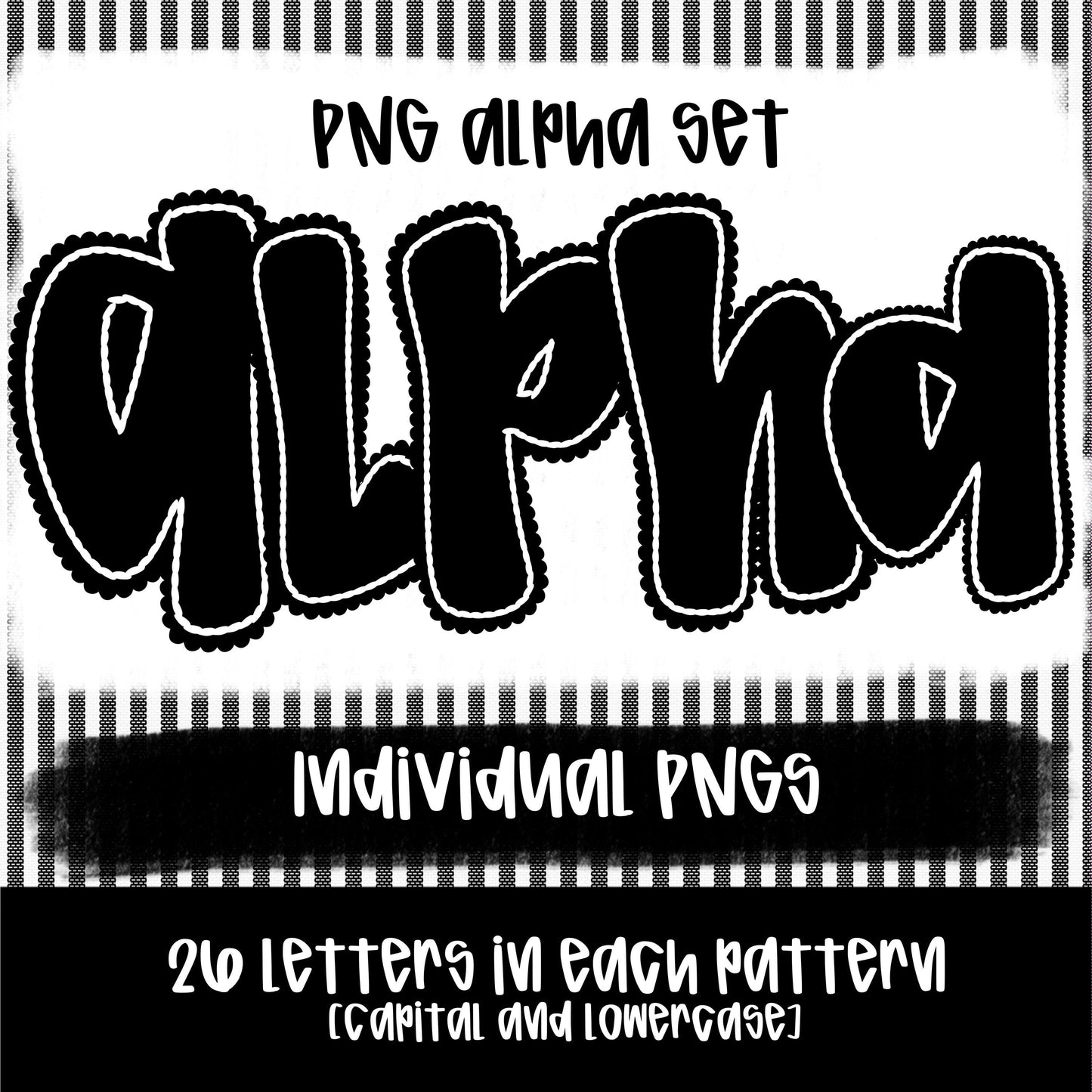 Scallop Alpha black | PNG Font | Sublimation Design | Digital Download | Women’s, Kids Shirt PNG