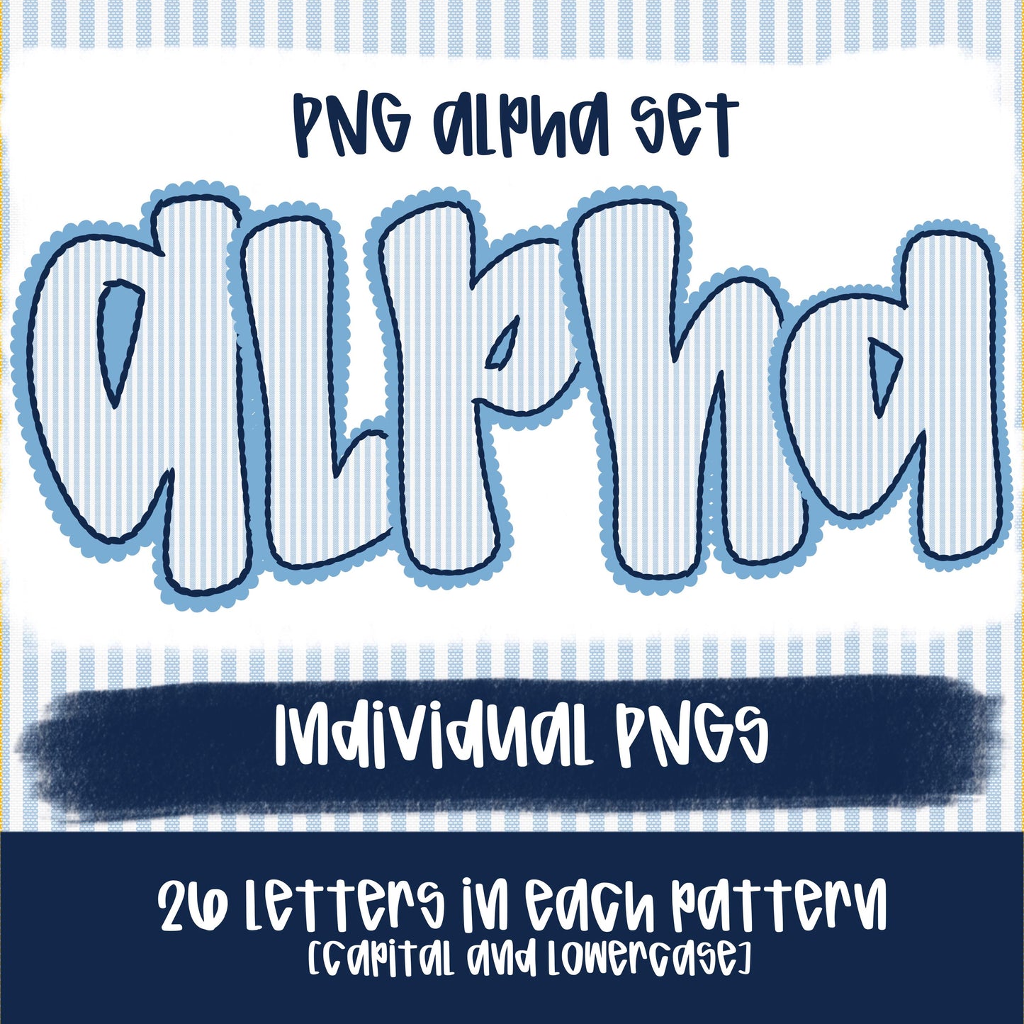 Seersucker Alpha Columbia blue and navy | PNG Font | Sublimation Design | Digital Download | Women’s, Kids Shirt PNG