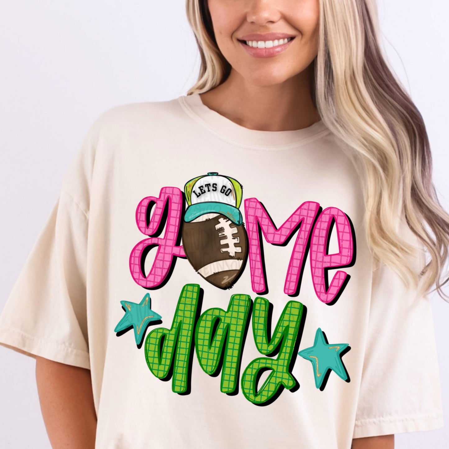 Game day Football with hat | stars | colorful | Go Team | 2 files | front and back designs | PNG | Sublimation | Design Download