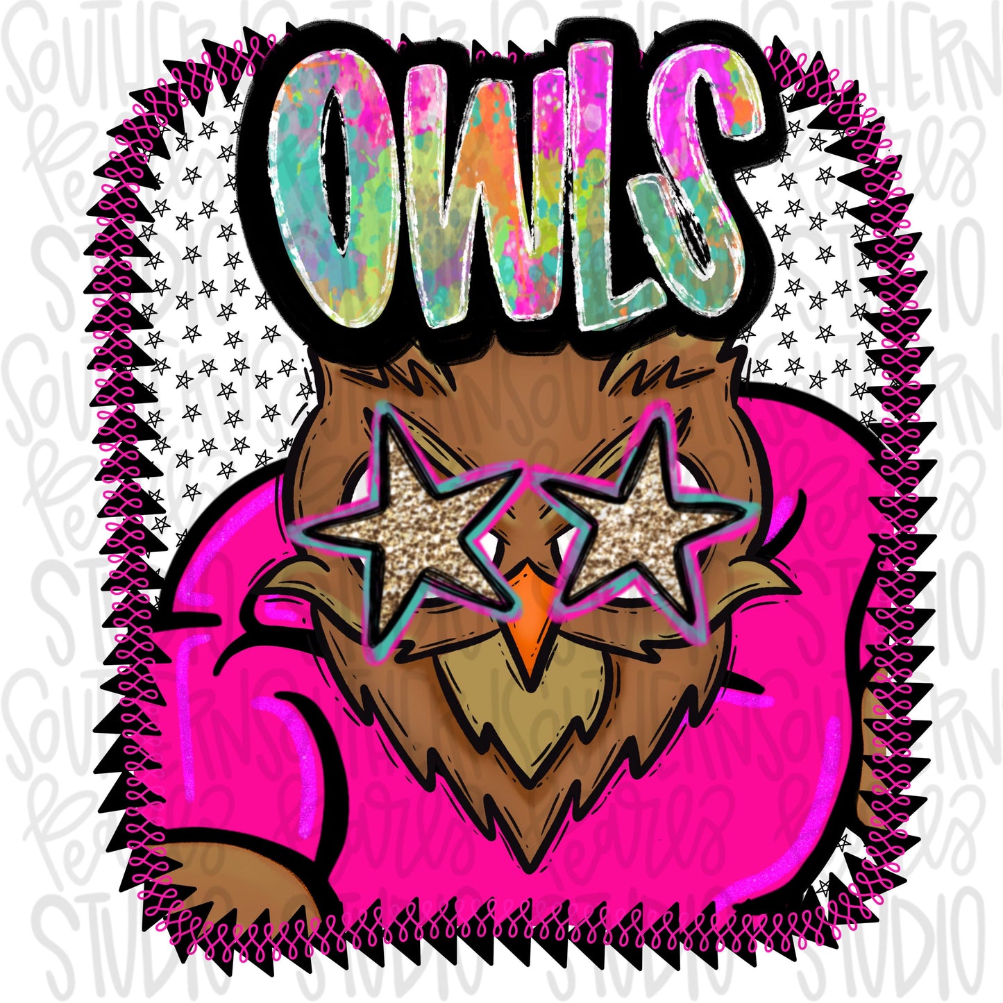 Pink Jersey Mascot owls | Sublimation Design | Digital Download | Women’s, Kids Shirt PNG