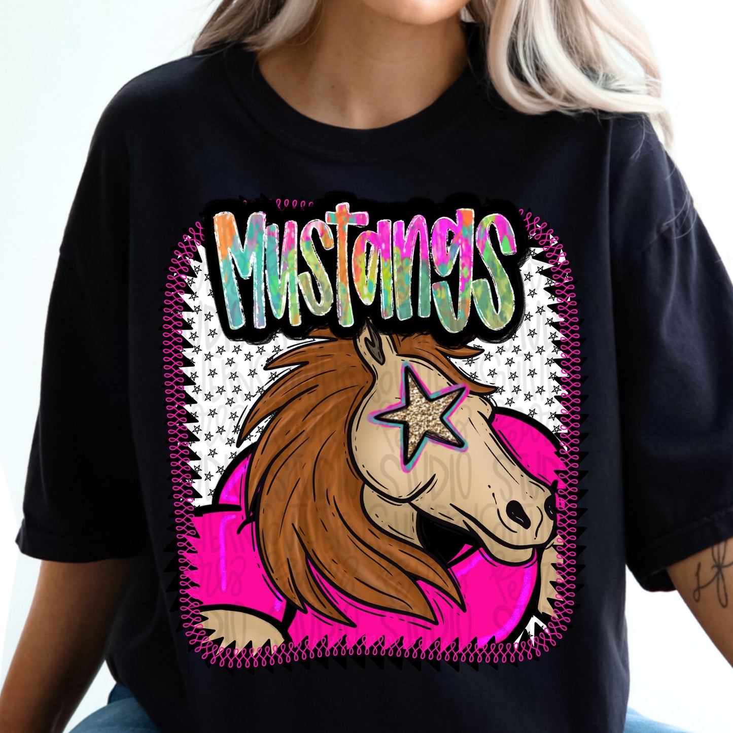 Pink Jersey Mascot mustangs | Sublimation Design | Digital Download | Women’s, Kids Shirt PNG