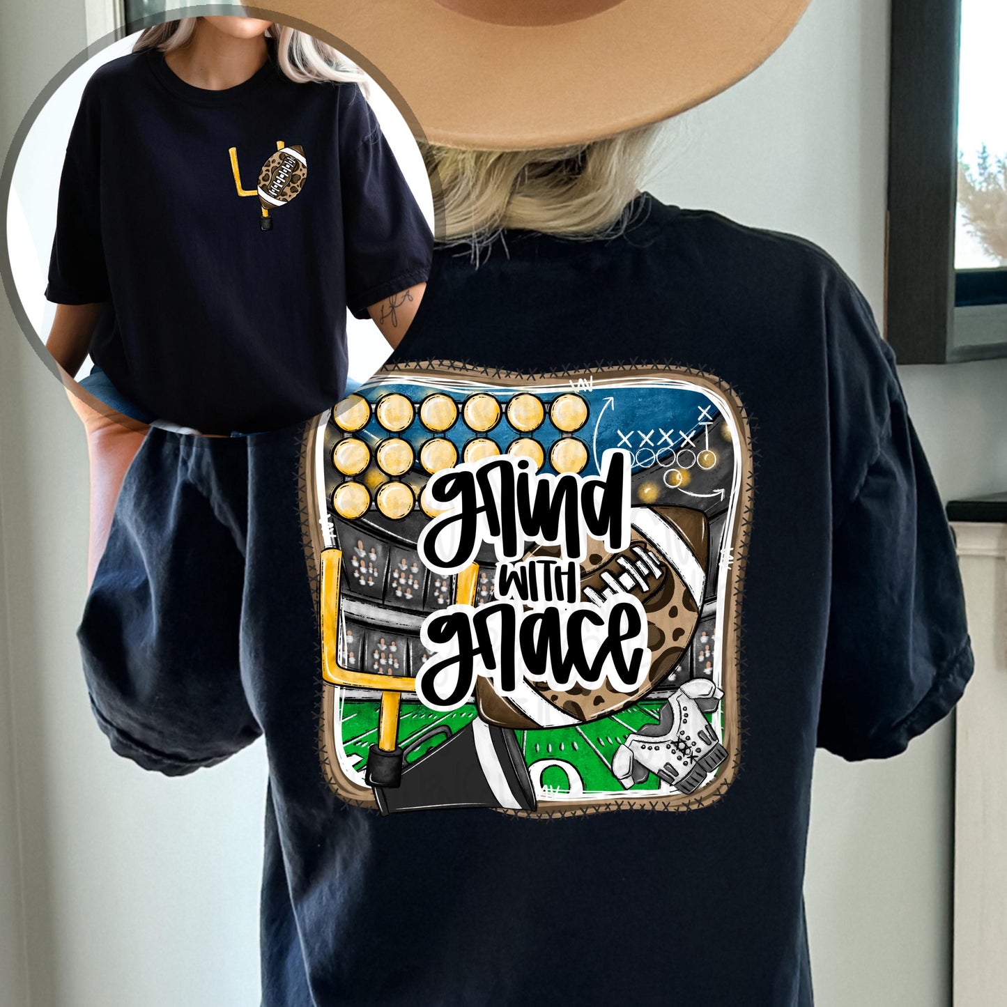 Grind with Grace | front and back designs | Football collage | Sublimation Design | Digital Download | Women’s, Kids Shirt PNG